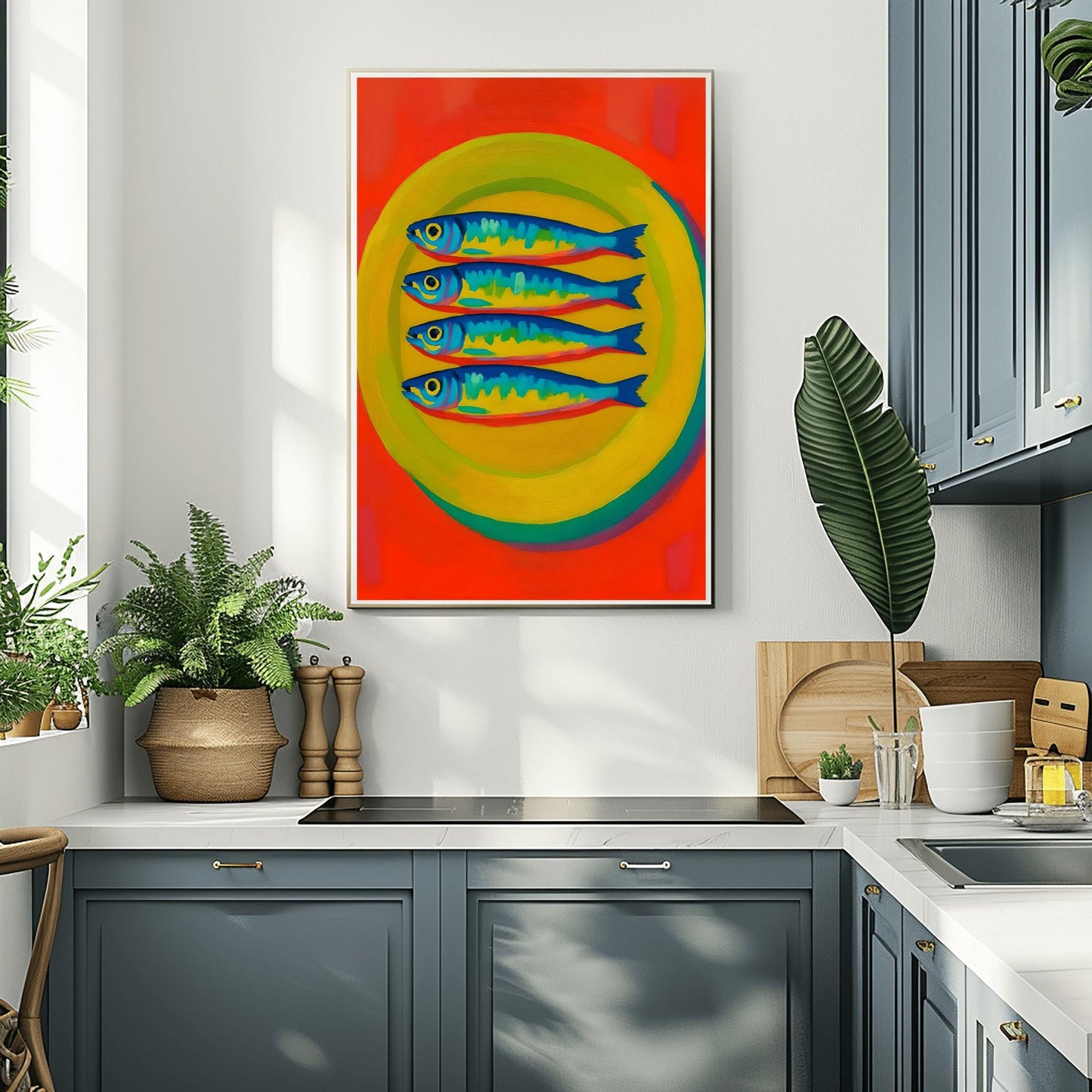 Sardine Oil Poster– Funky Fish Wall Art, Dopamine fish Decor, Oyster & Fisherman Aesthetic Print, Trendy Bathroom Prints, Fish Wall Art