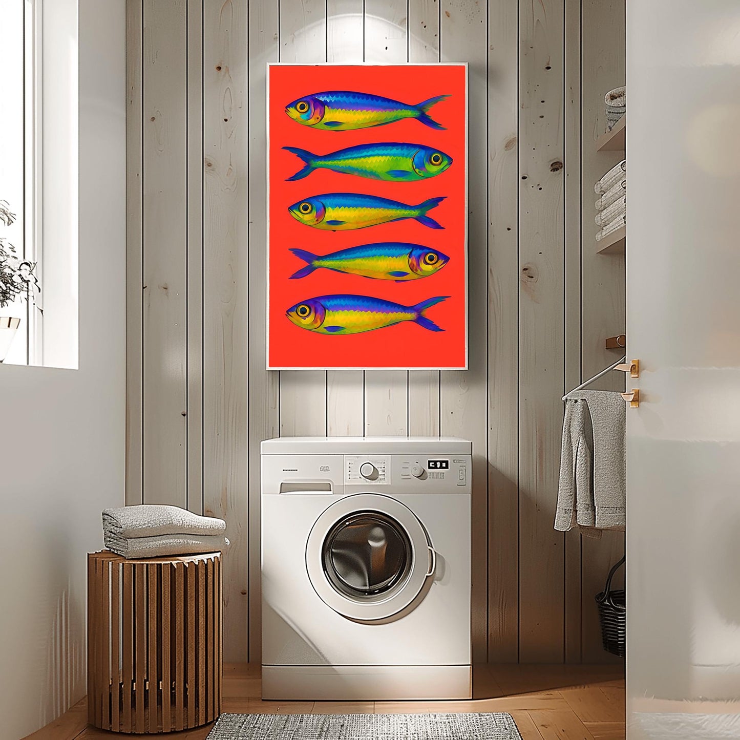 Sardines poster, Bright sardines print, Colourful house decor, Fish poster, retro decor, fish decor, kitchen decor, sardine decor, kitchen