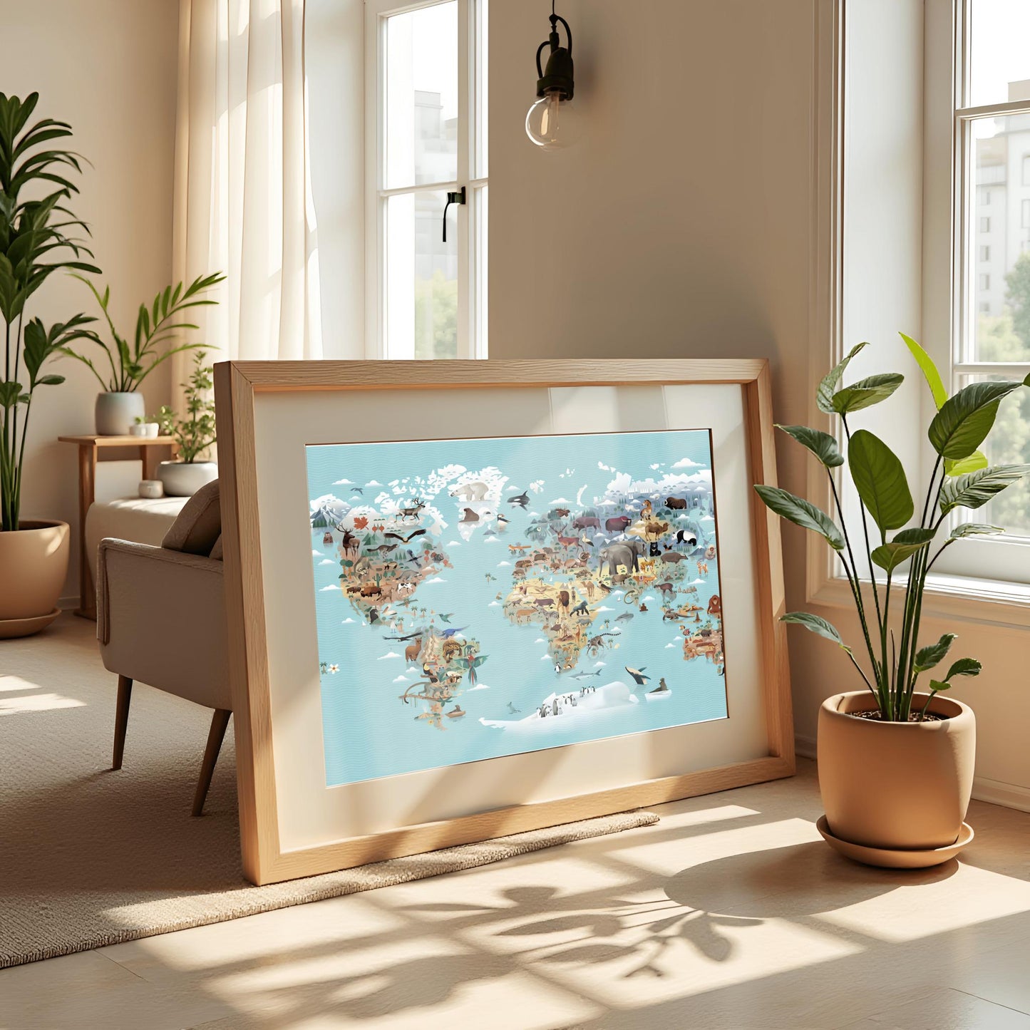Kids World Map Animals Poster | Educational Nursery Wall Art | Illustrated Continent Print | Children's Room Decor | Learning Playroom Art
