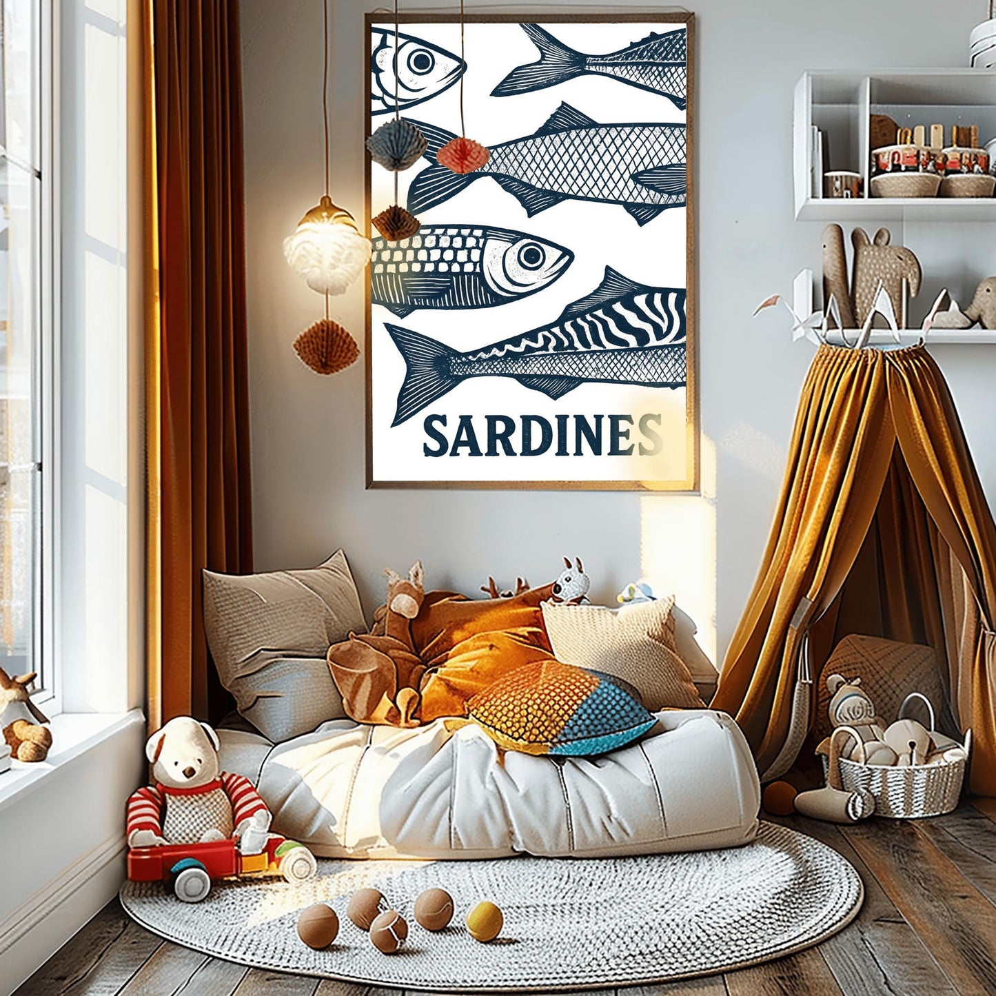 Sardines Poster, Retro Sardines Wall Art, Fish Print, Retro Kitchen print, Kitchen Wall Art, Fish Wall Art, Retro Decor, Kitchen Wall Art