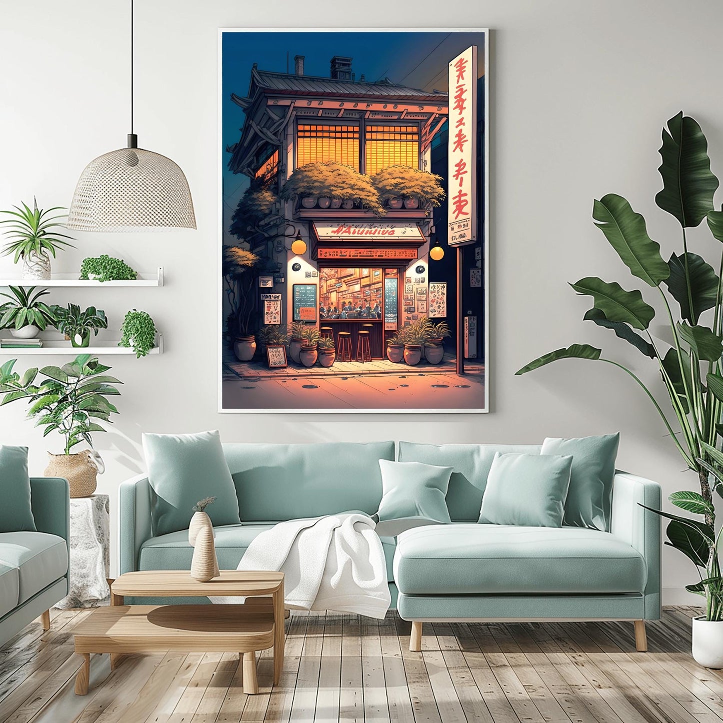 Anime House Poster – Evening Ramen Shop Japanese Print, Modern Tokyo Art, Home Decor, Wall Art, All Sizes, Gift