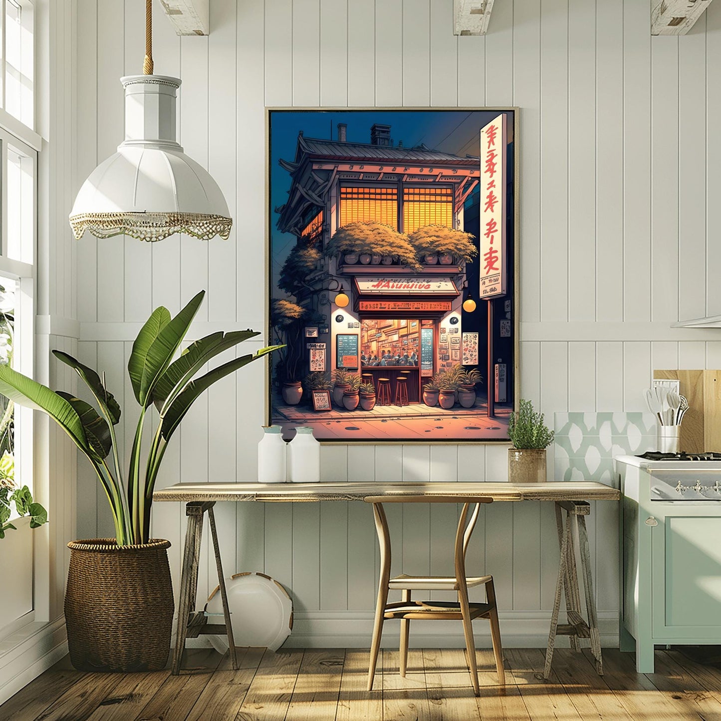 Anime House Poster – Evening Ramen Shop Japanese Print, Modern Tokyo Art, Home Decor, Wall Art, All Sizes, Gift