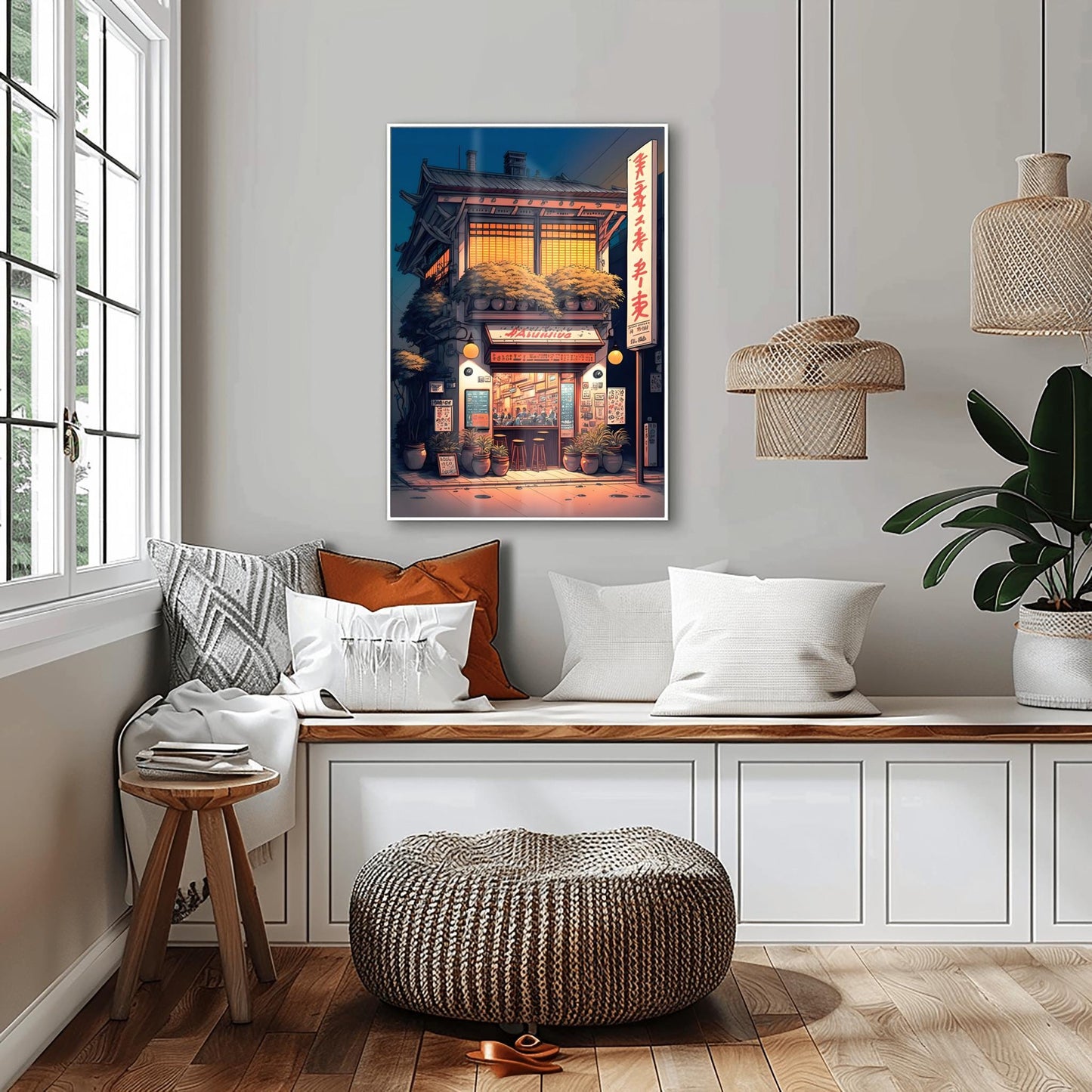 Anime House Poster – Evening Ramen Shop Japanese Print, Modern Tokyo Art, Home Decor, Wall Art, All Sizes, Gift