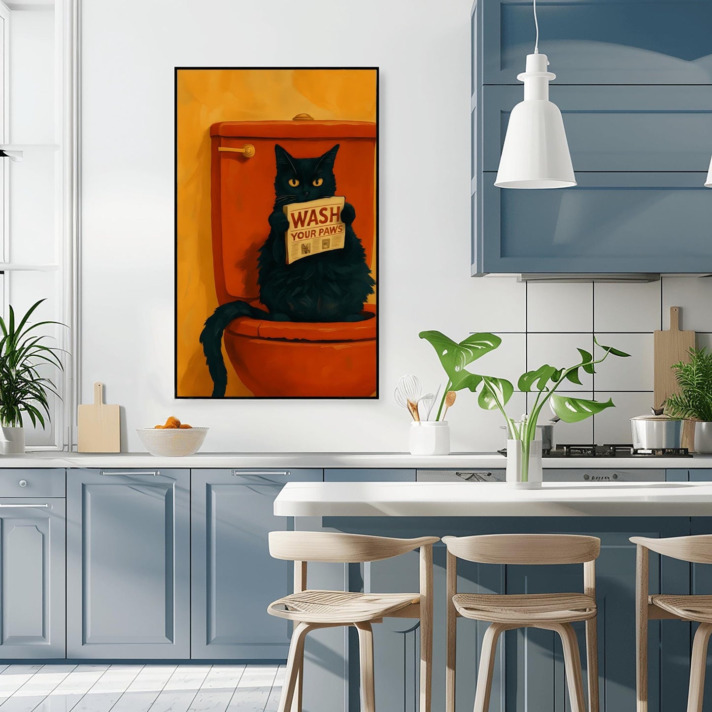 Wash Your Paws Funny Cat Art Black Cat Bathroom Decor Quirky Cat Painting Pink Toilet Humorous Cat Print Whimsical Cat Decor Cat Lover Gift