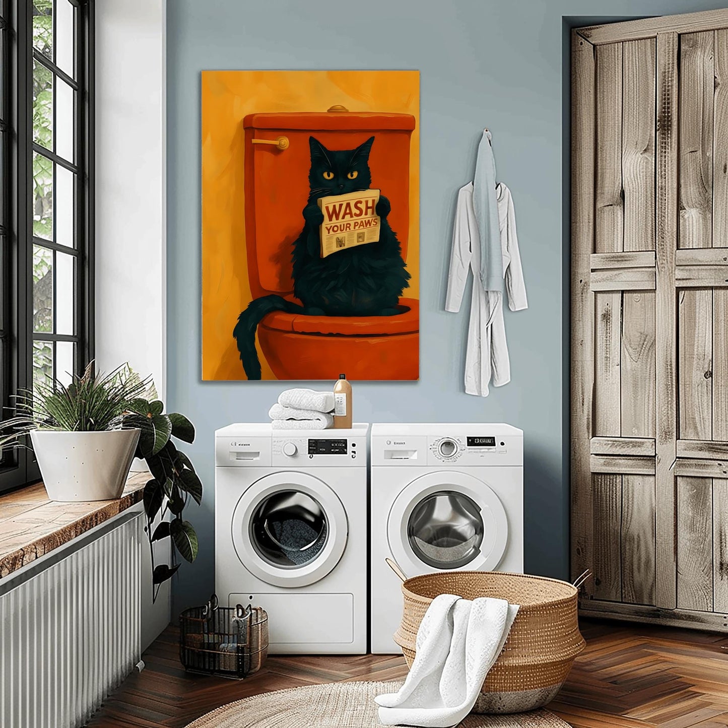 Wash Your Paws Funny Cat Art Black Cat Bathroom Decor Quirky Cat Painting Pink Toilet Humorous Cat Print Whimsical Cat Decor Cat Lover Gift