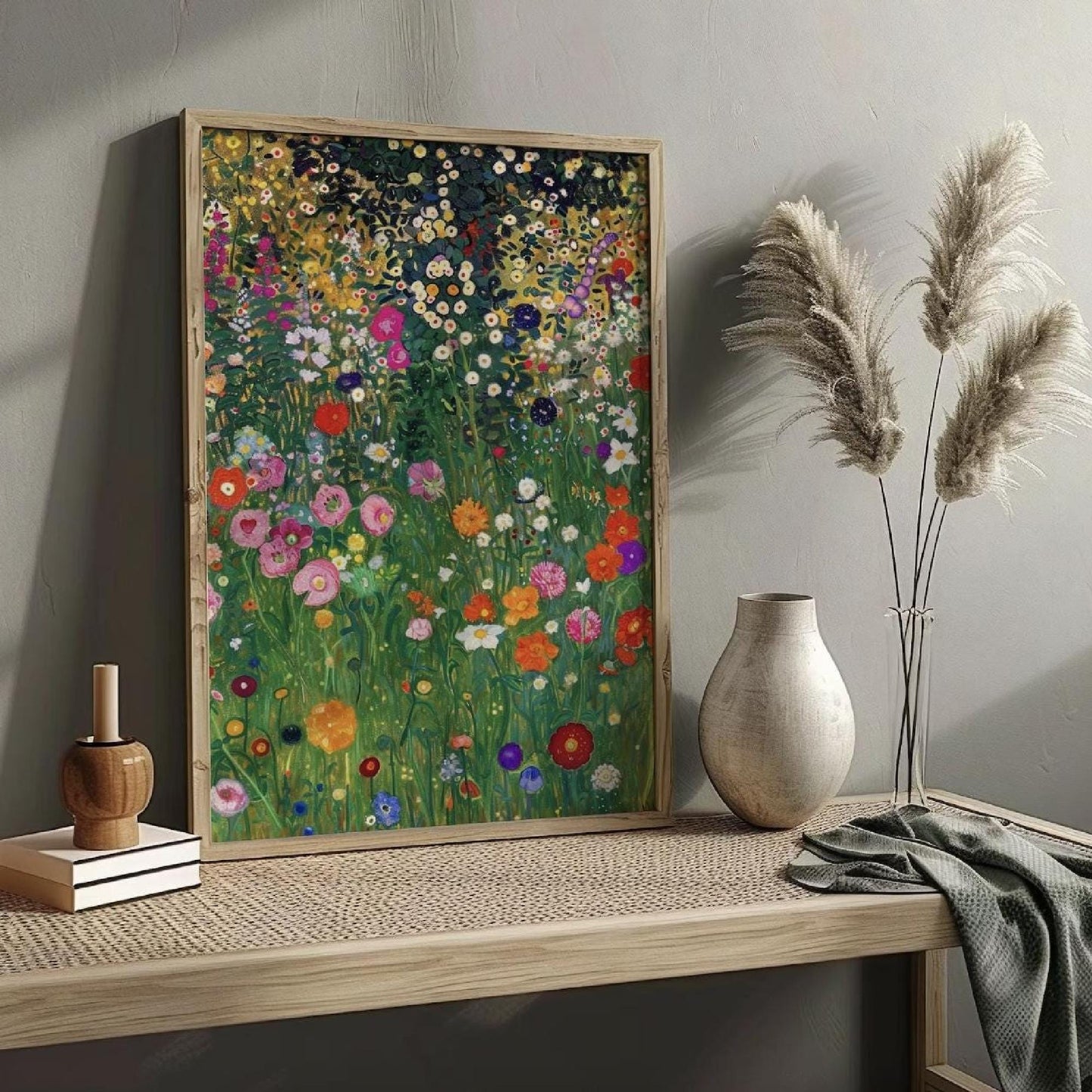 Gustav Klimt Poster, Farm Garden Print, Art Nouveau Landscape, Flower Field Art, Gold Wall Decor, Museum Quality, Unframed Print