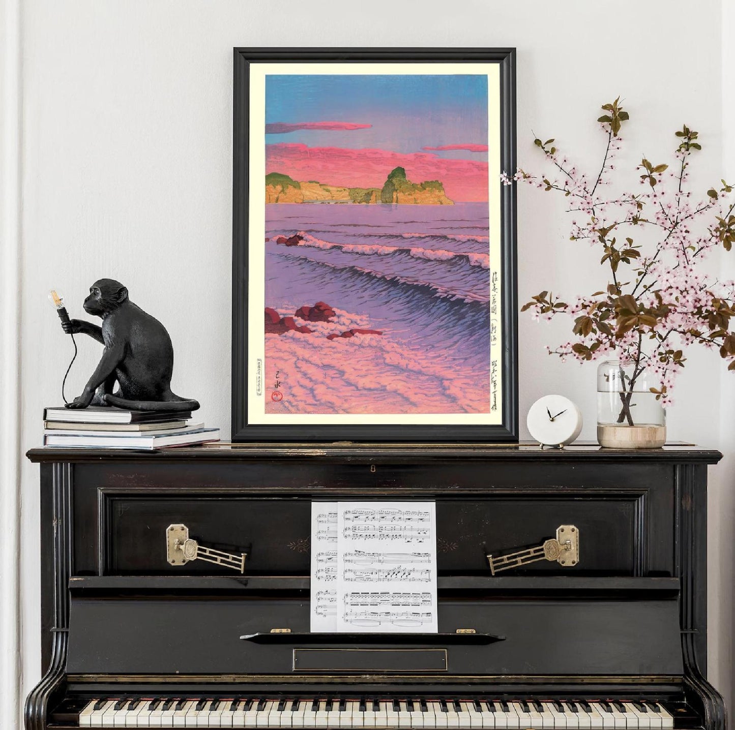 Japanese Poster Kawase Hasui Woodblock Art Morning Sea at Shiribeshi Japandi Decor Ocean Wall Art Print
