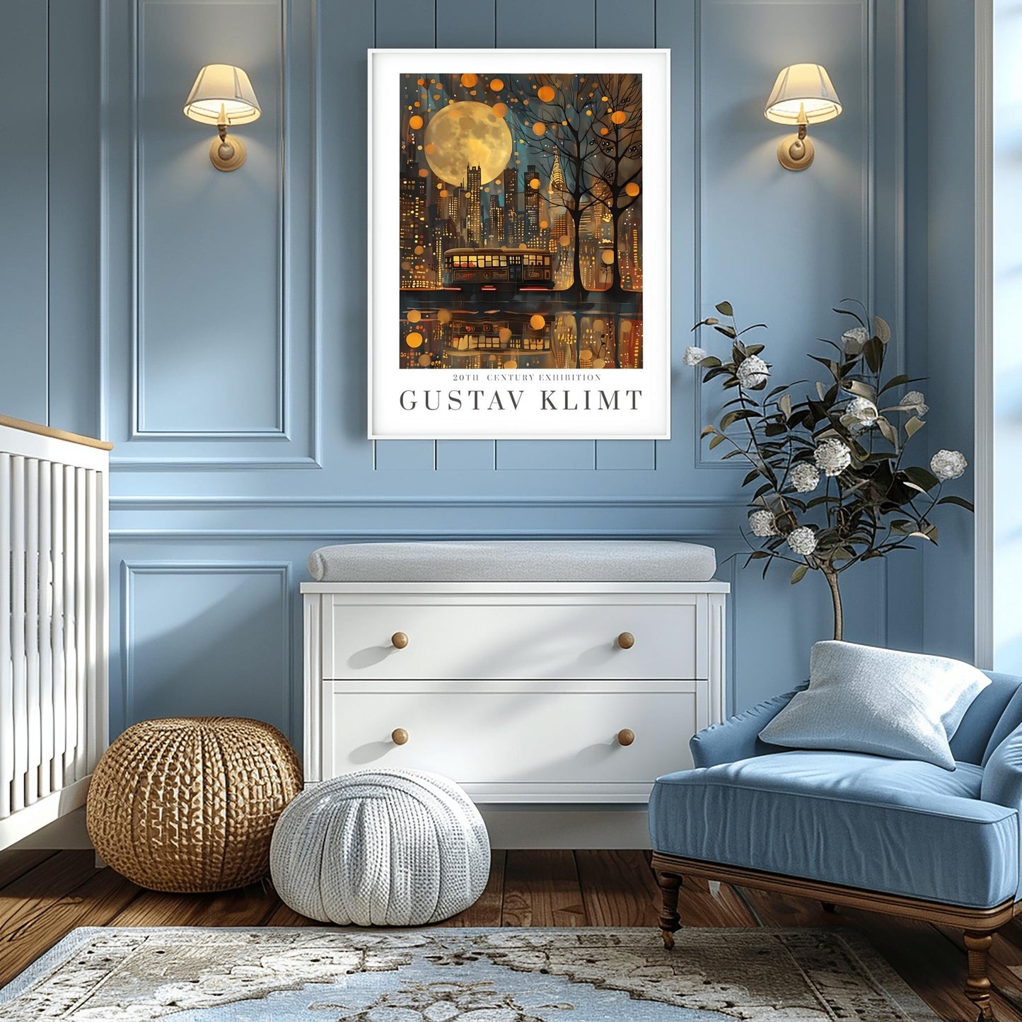 Gustav Klimt Moon Night Print - Klimt Museum & Exhibition Poster, Flower Garden Art, Classic Gustav Klimt Painting Wall Decor