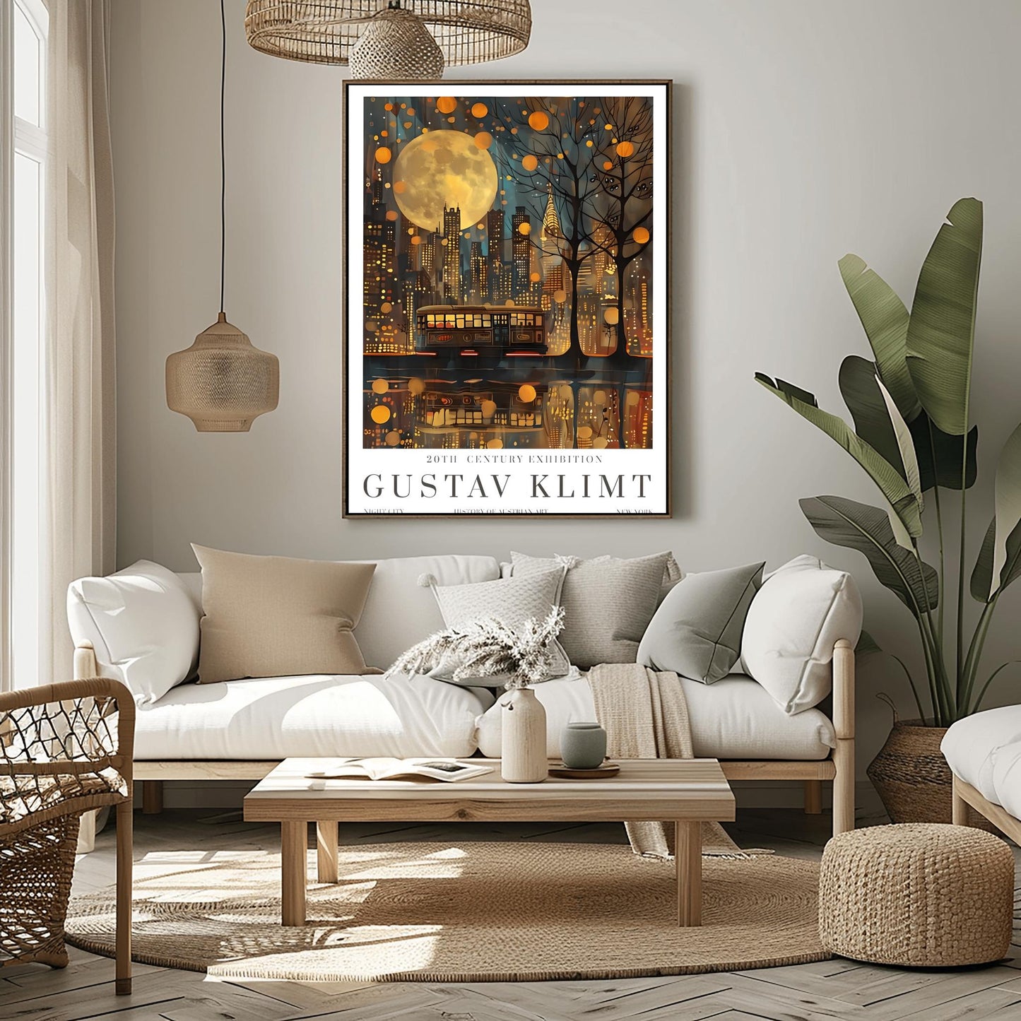 Gustav Klimt Moon Night Print - Klimt Museum & Exhibition Poster, Flower Garden Art, Classic Gustav Klimt Painting Wall Decor