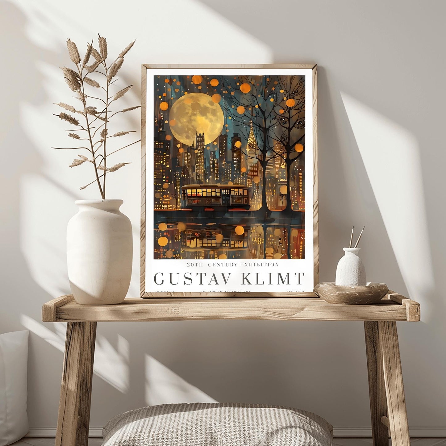 Gustav Klimt Moon Night Print - Klimt Museum & Exhibition Poster, Flower Garden Art, Classic Gustav Klimt Painting Wall Decor
