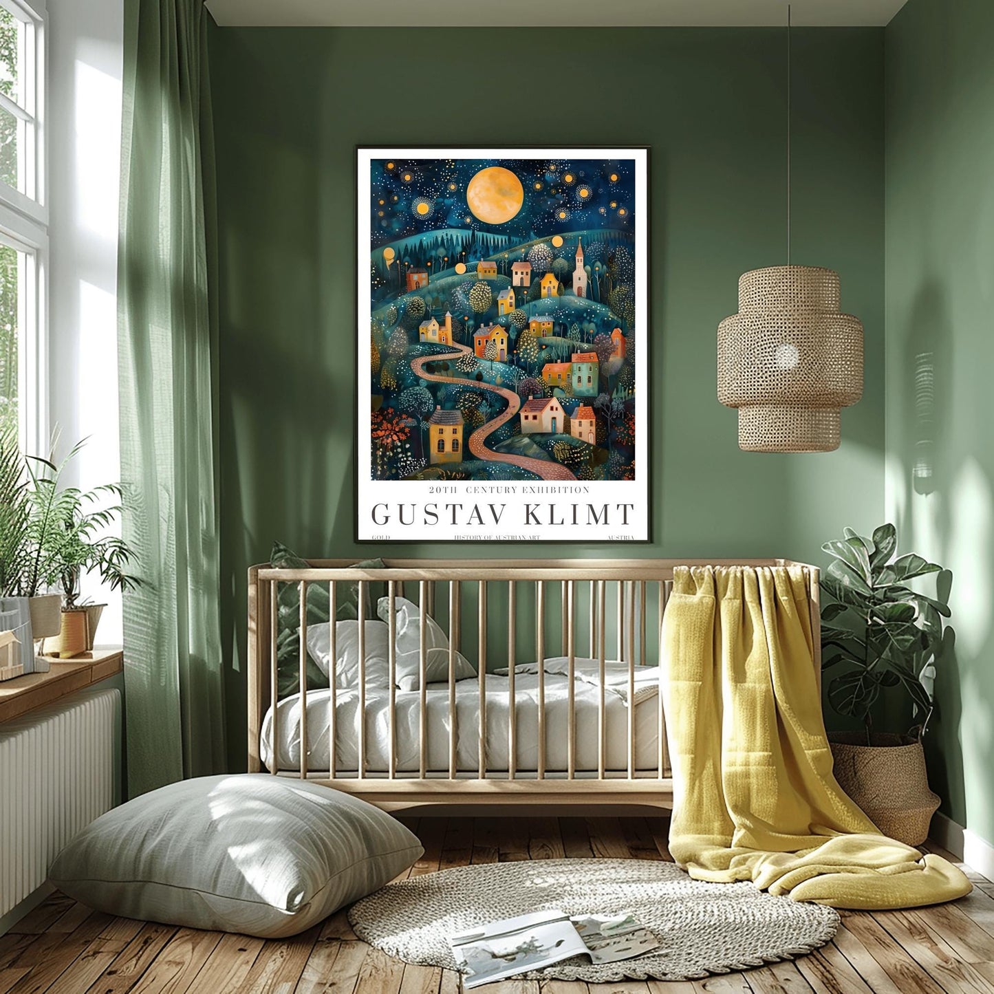 Gustav Klimt Moon Night Print - Klimt Museum & Exhibition Poster, Flower Garden Art Wall Decor