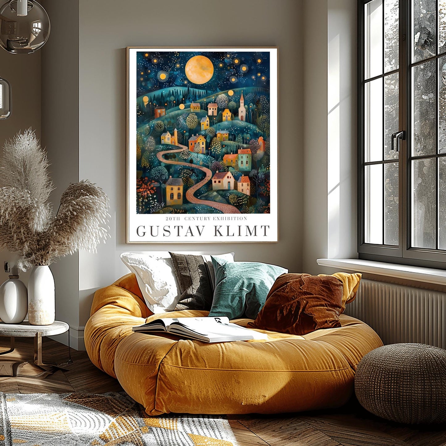 Gustav Klimt Moon Night Print - Klimt Museum & Exhibition Poster, Flower Garden Art Wall Decor