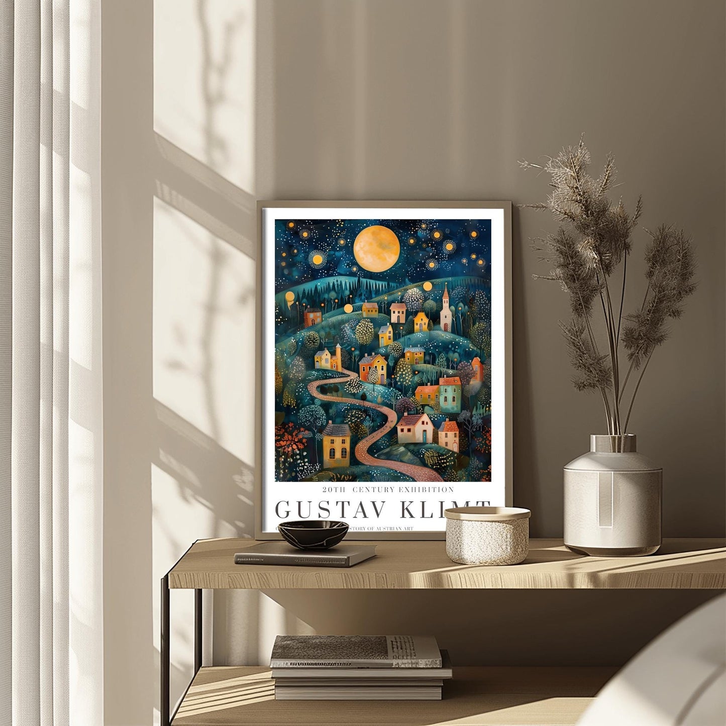 Gustav Klimt Moon Night Print - Klimt Museum & Exhibition Poster, Flower Garden Art Wall Decor