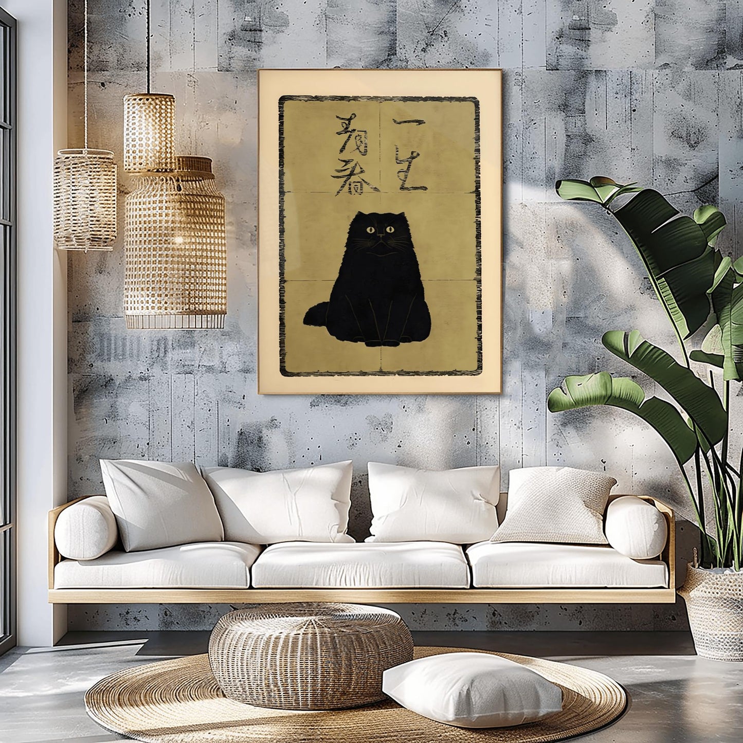 Japanese Cat Poster, Japanese Cat Art Print, Black Cat, Animal Wall Art Decor, Animal Art Print, Cat Lovers Gift, Oriental Art, All Sizes