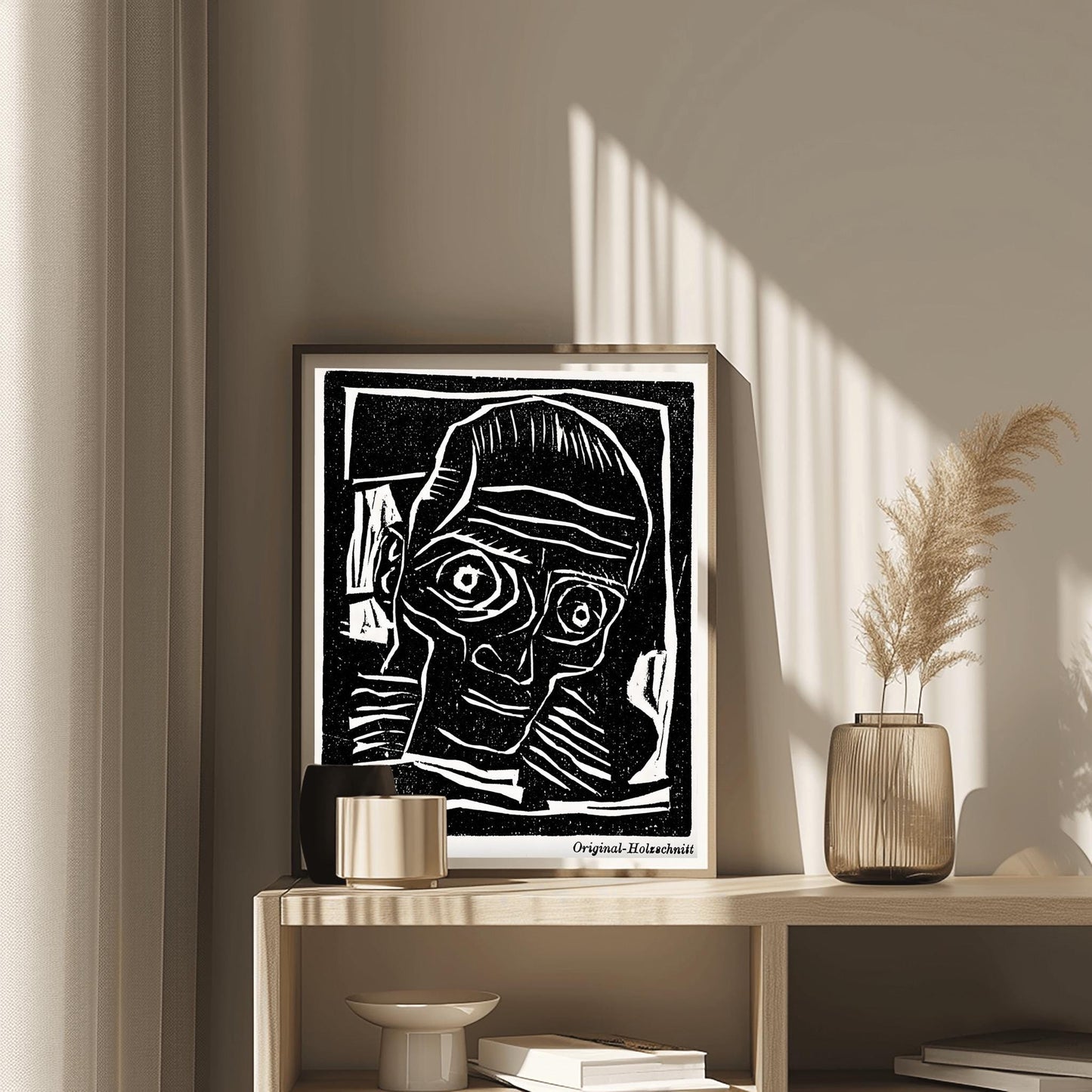 Egon Schiele Self-Portrait Print | Expressionist Woodcut Art | Black & White Wall Decor | Avant-Garde Portrait Poster | Modern Art Gift