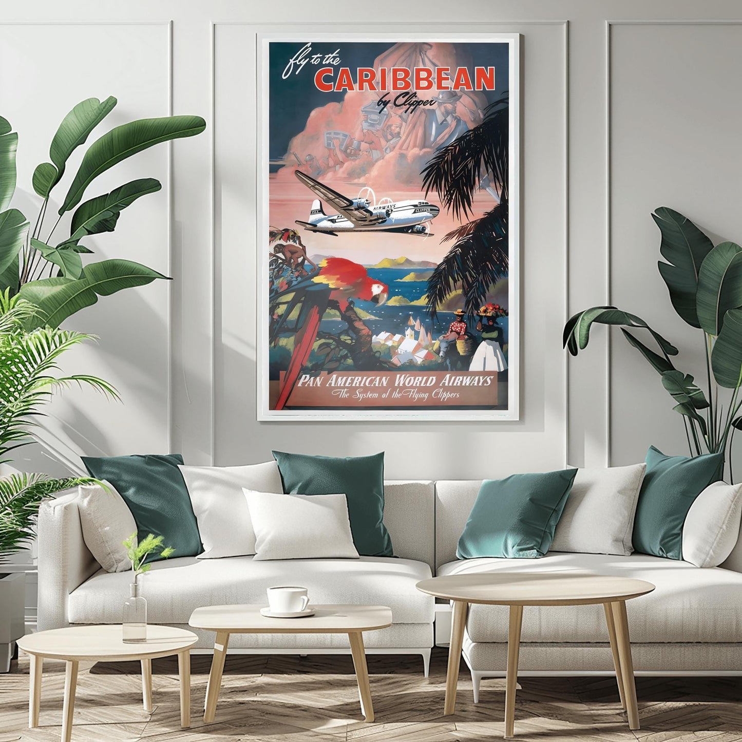 Vintage Caribbean Pan Am Poster | Retro Clipper Travel Print | Tropical Island Wall Art | Pan American Airline Gift | Aviation Art Decor