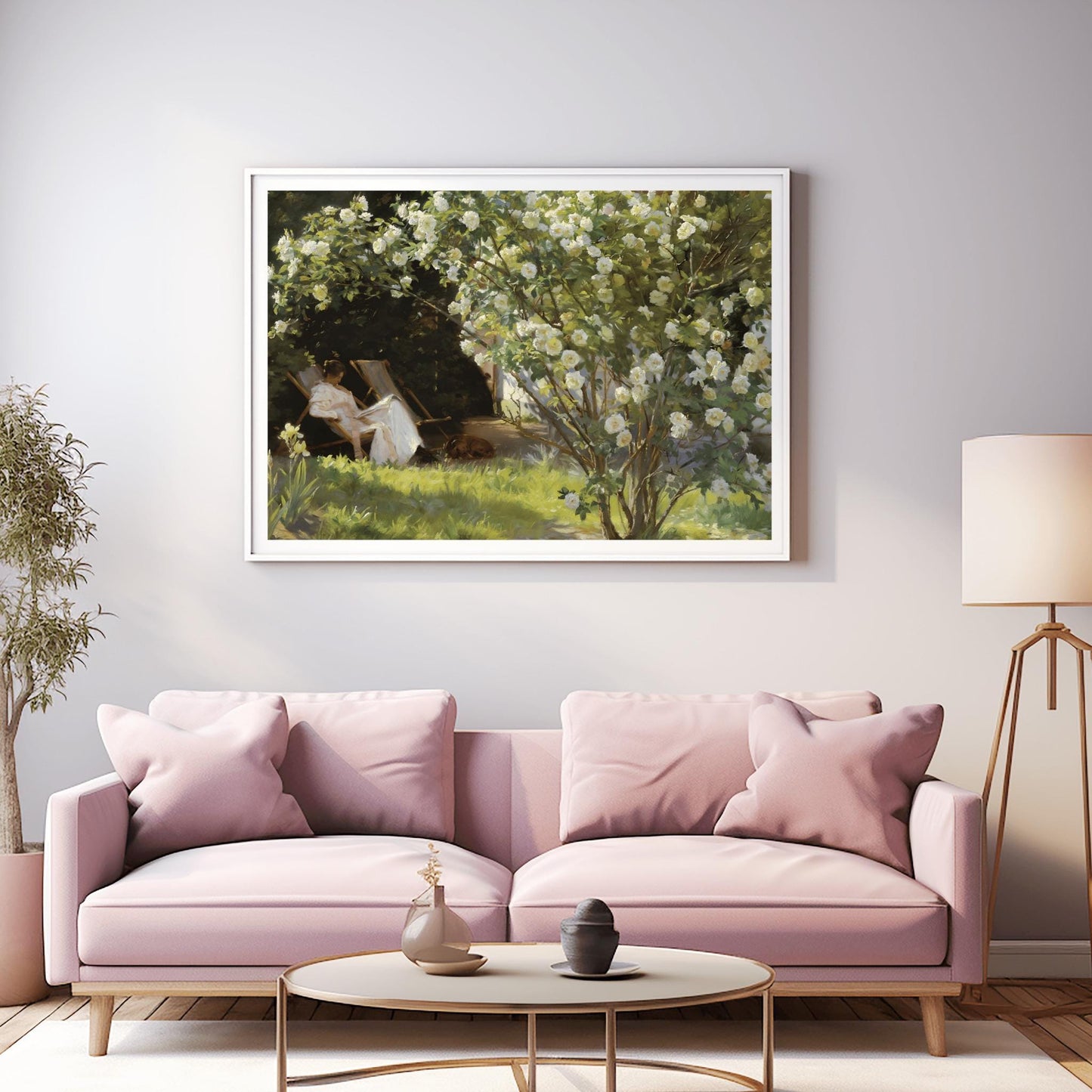 French Garden | Country Art Print | Vintage Landscape Painting | Victorian Woman Reading Poster | Poster Wall Art | Majestic Art