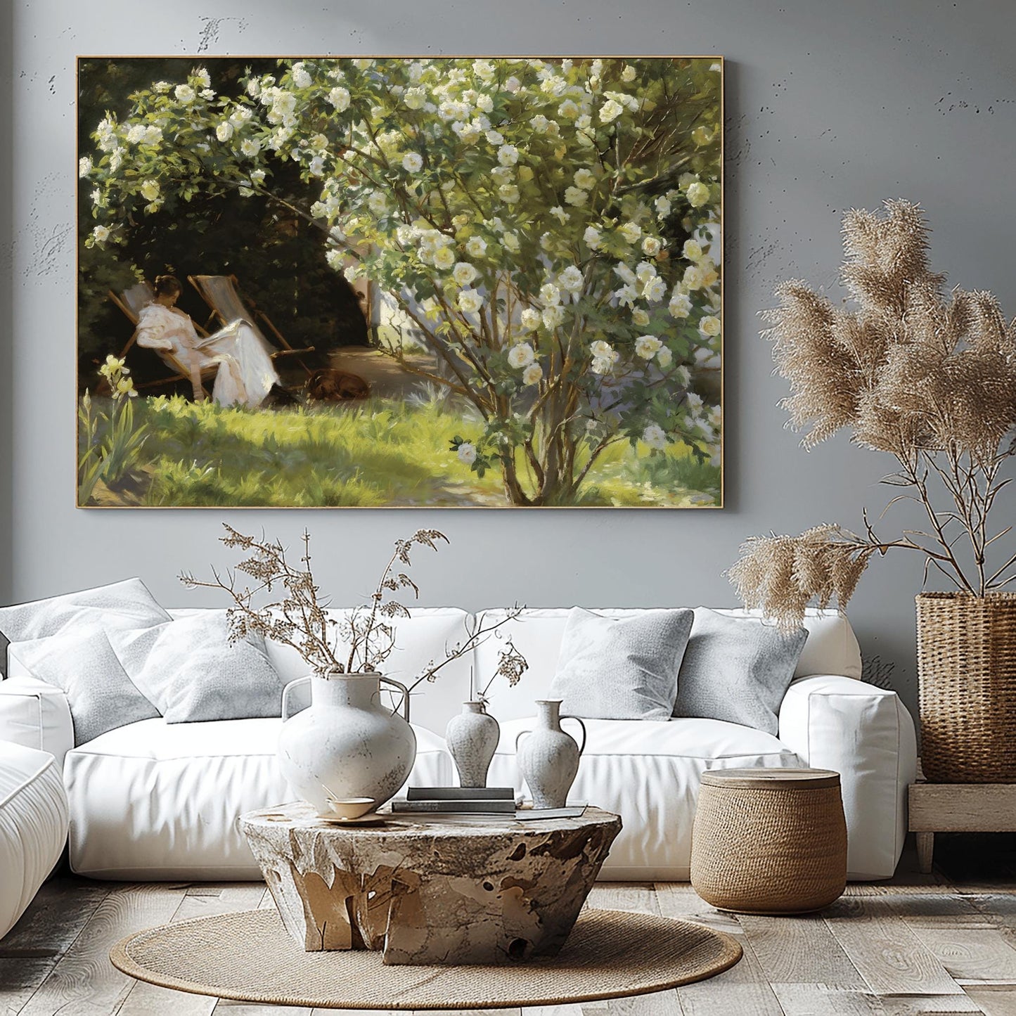 French Garden | Country Art Print | Vintage Landscape Painting | Victorian Woman Reading Poster | Poster Wall Art | Majestic Art