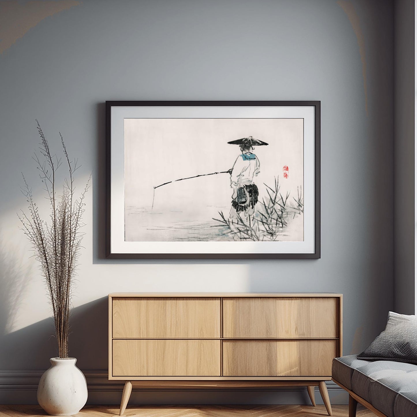Japanese Animal Art Kōno Bairei Fisherman Sumi-e Print | Zen Wall Decor | Traditional Asian Nature Poster