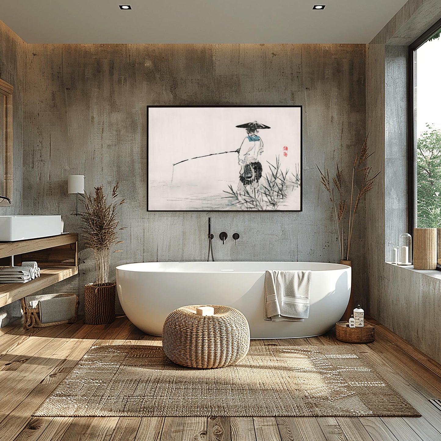 Japanese Animal Art Kōno Bairei Fisherman Sumi-e Print | Zen Wall Decor | Traditional Asian Nature Poster