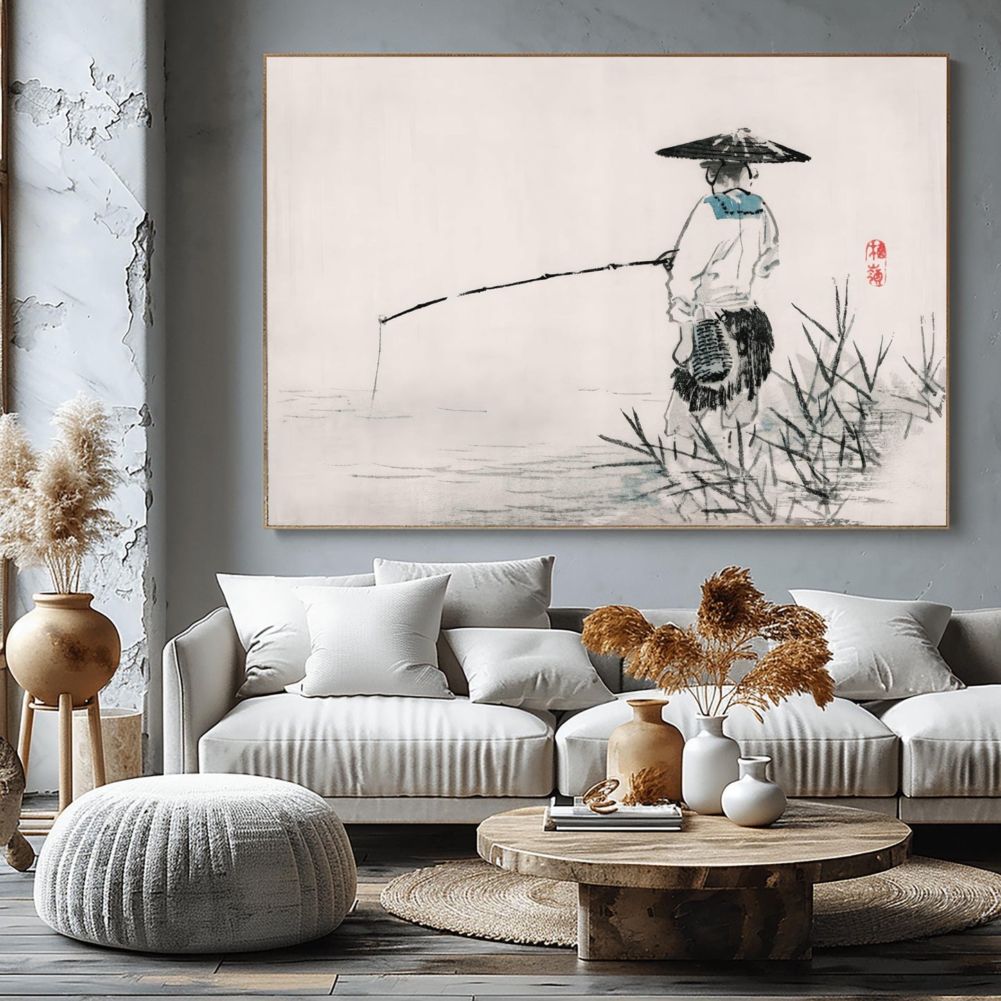 Japanese Animal Art Kōno Bairei Fisherman Sumi-e Print | Zen Wall Decor | Traditional Asian Nature Poster