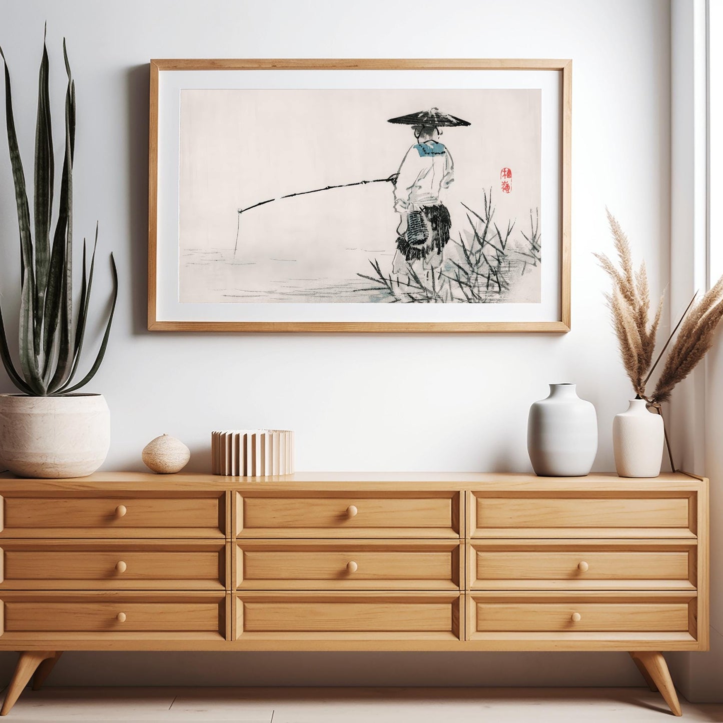 Japanese Animal Art Kōno Bairei Fisherman Sumi-e Print | Zen Wall Decor | Traditional Asian Nature Poster