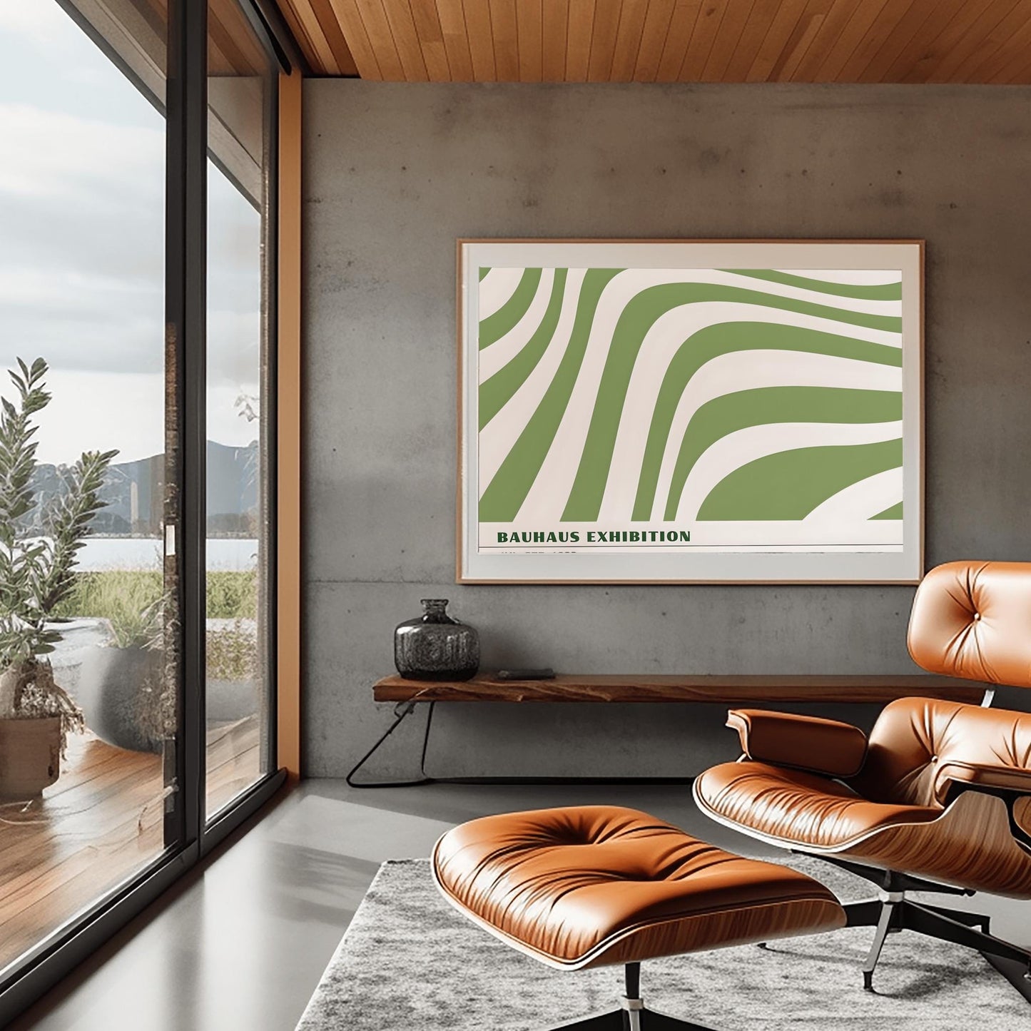 Sage Green Horizontal Bauhaus Poster Print | Mid Century Modern Minimalist Abstract Wall Art | Geometric Exhibition Living Room Above Bed