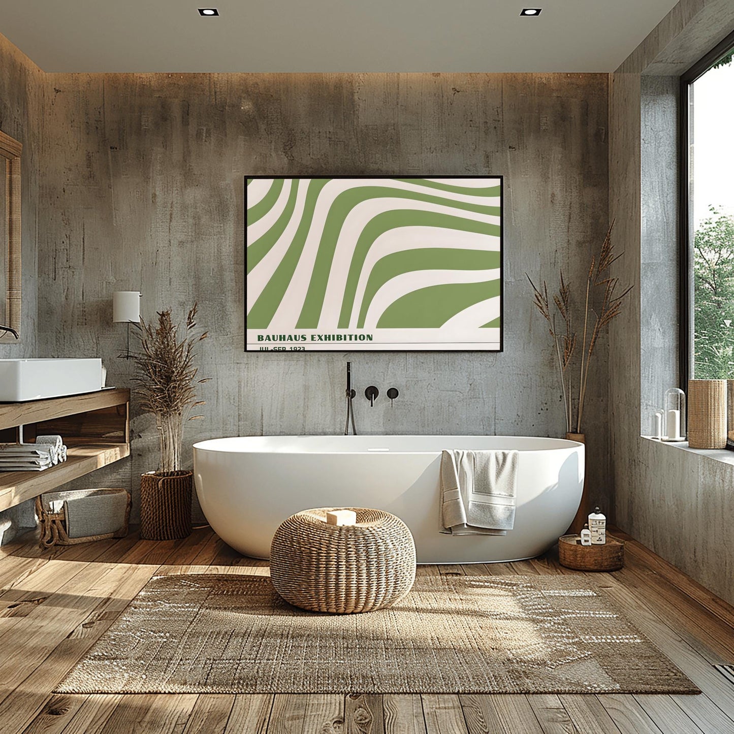 Sage Green Horizontal Bauhaus Poster Print | Mid Century Modern Minimalist Abstract Wall Art | Geometric Exhibition Living Room Above Bed