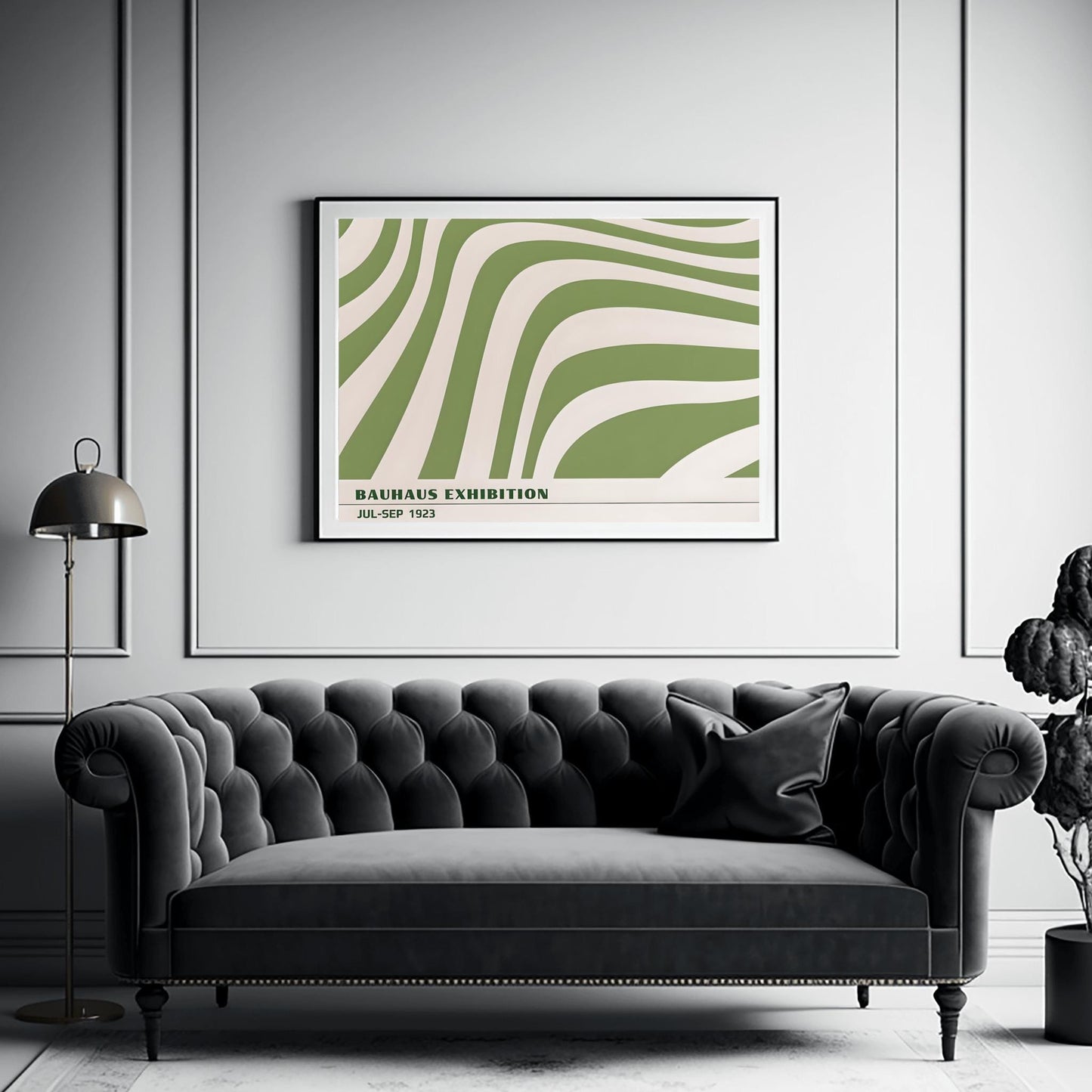 Sage Green Horizontal Bauhaus Poster Print | Mid Century Modern Minimalist Abstract Wall Art | Geometric Exhibition Living Room Above Bed