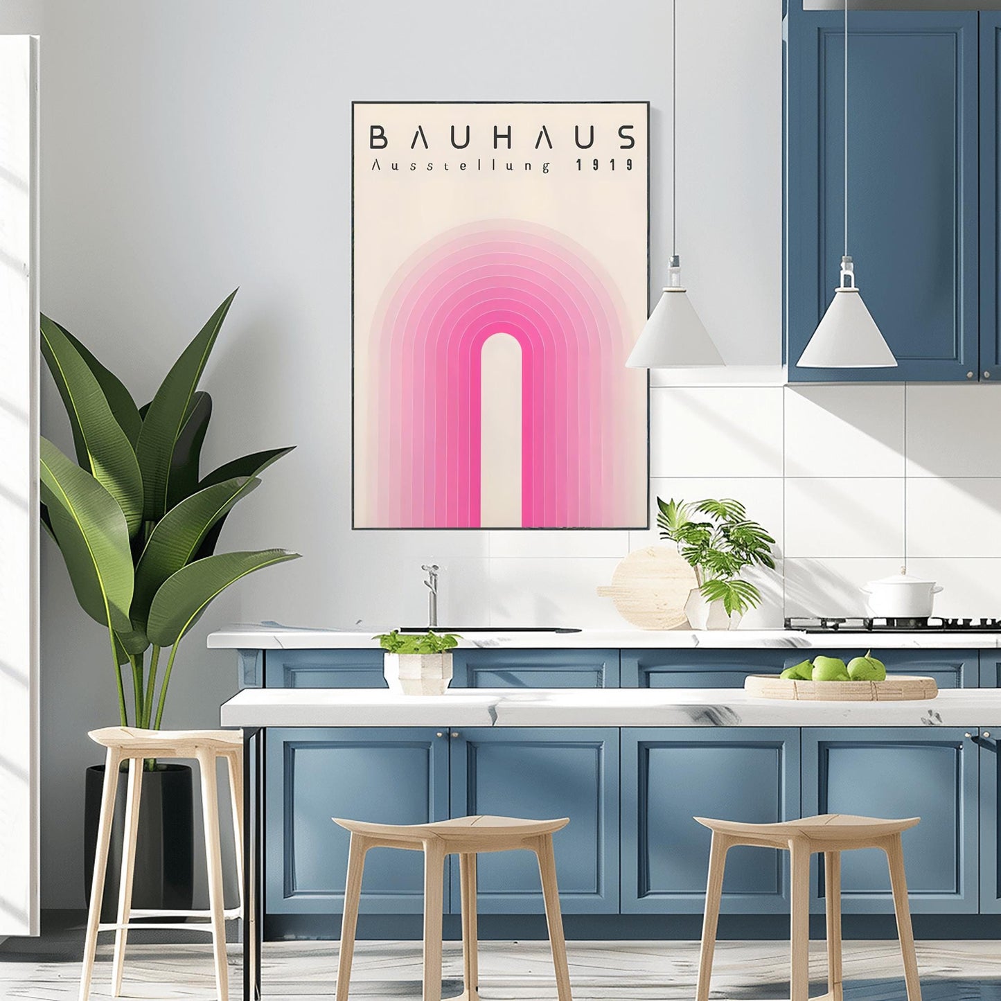 Pink Bauhaus Exhibition Poster, Bauhaus Ausstellung Art Print, Geometric Art Print, Minimalist Wall Decor, Mid Century Modern Wall Art
