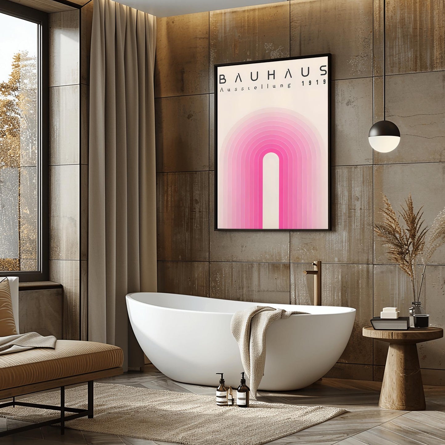 Pink Bauhaus Exhibition Poster, Bauhaus Ausstellung Art Print, Geometric Art Print, Minimalist Wall Decor, Mid Century Modern Wall Art