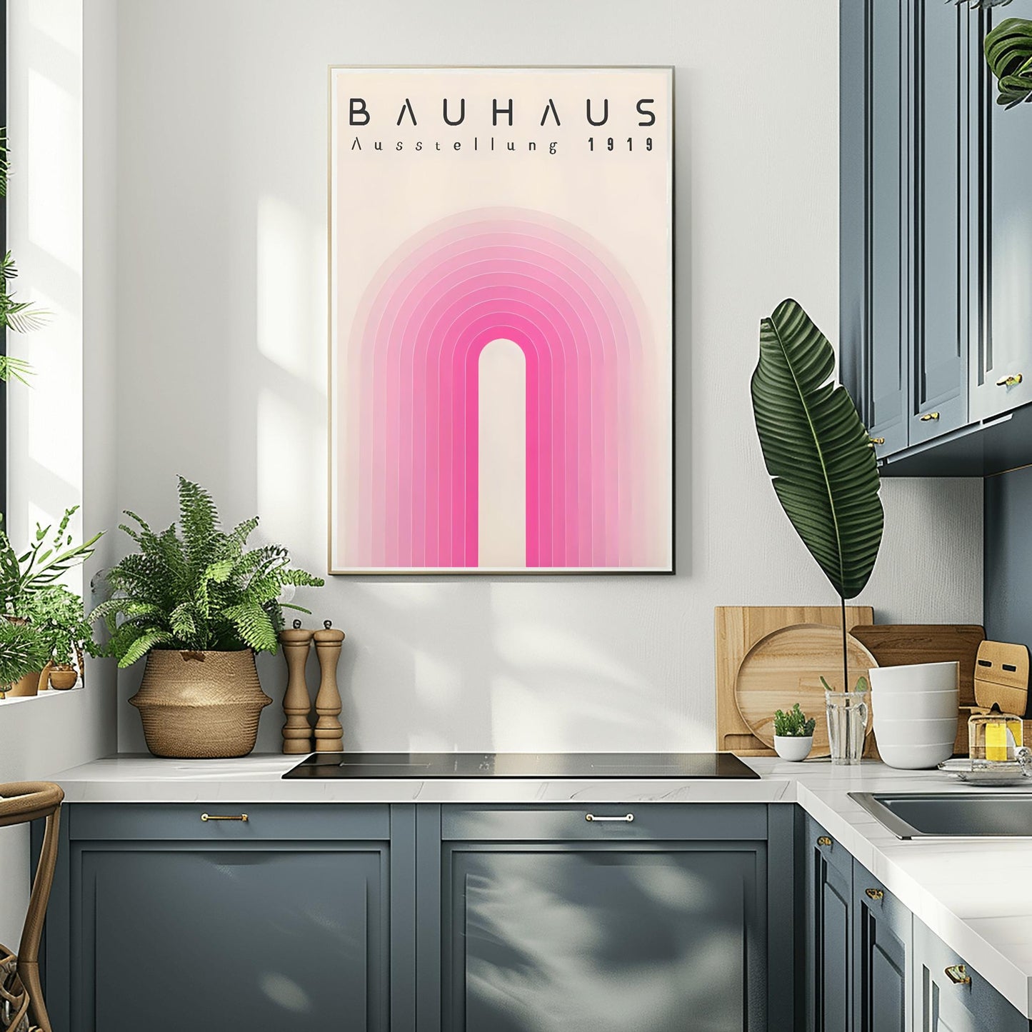 Pink Bauhaus Exhibition Poster, Bauhaus Ausstellung Art Print, Geometric Art Print, Minimalist Wall Decor, Mid Century Modern Wall Art