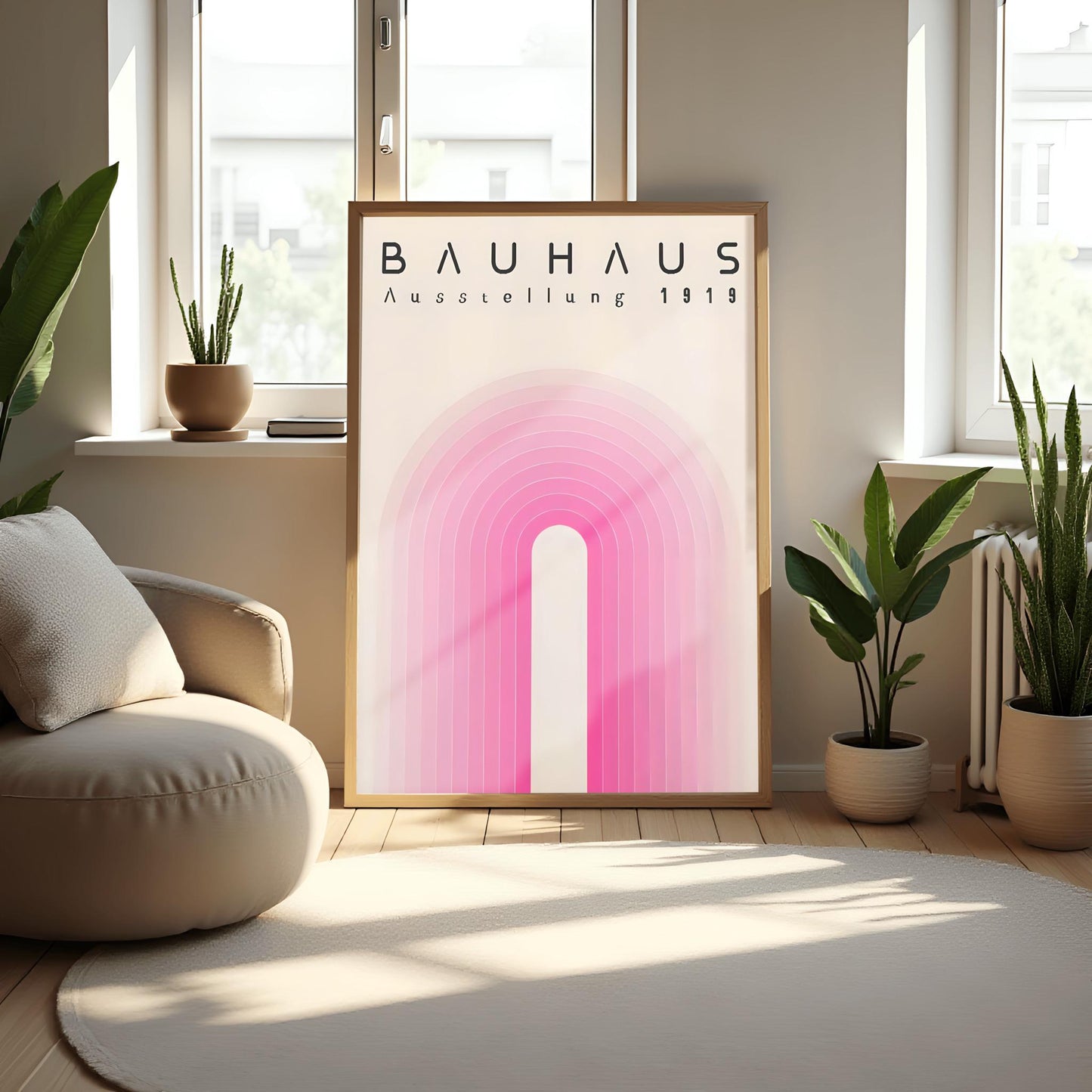 Pink Bauhaus Exhibition Poster, Bauhaus Ausstellung Art Print, Geometric Art Print, Minimalist Wall Decor, Mid Century Modern Wall Art