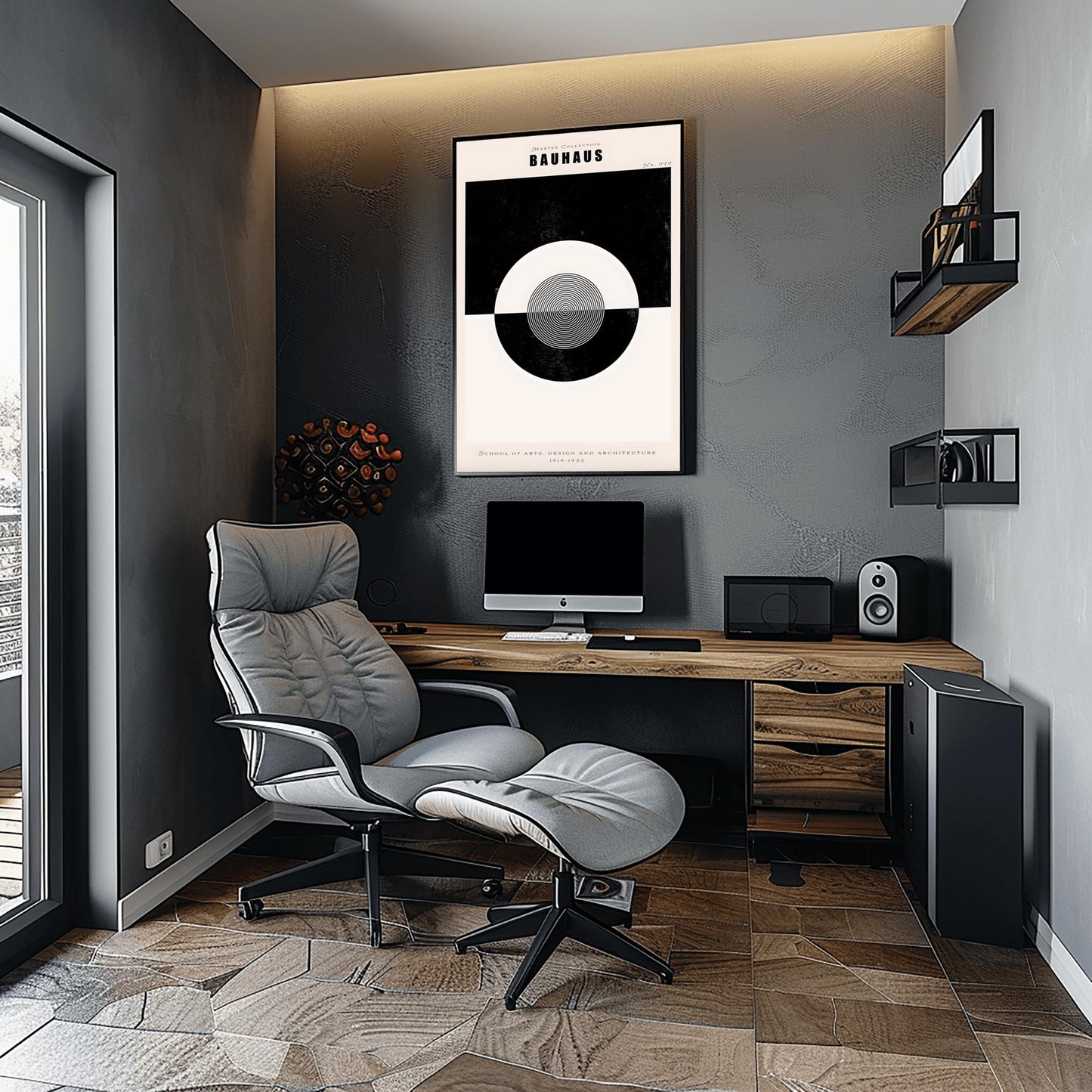 Minimalist Bauhaus Poster | Black & White Geometric Art | Mid Century Modern Wall Decor | Abstract Circle Print | School of Arts Design