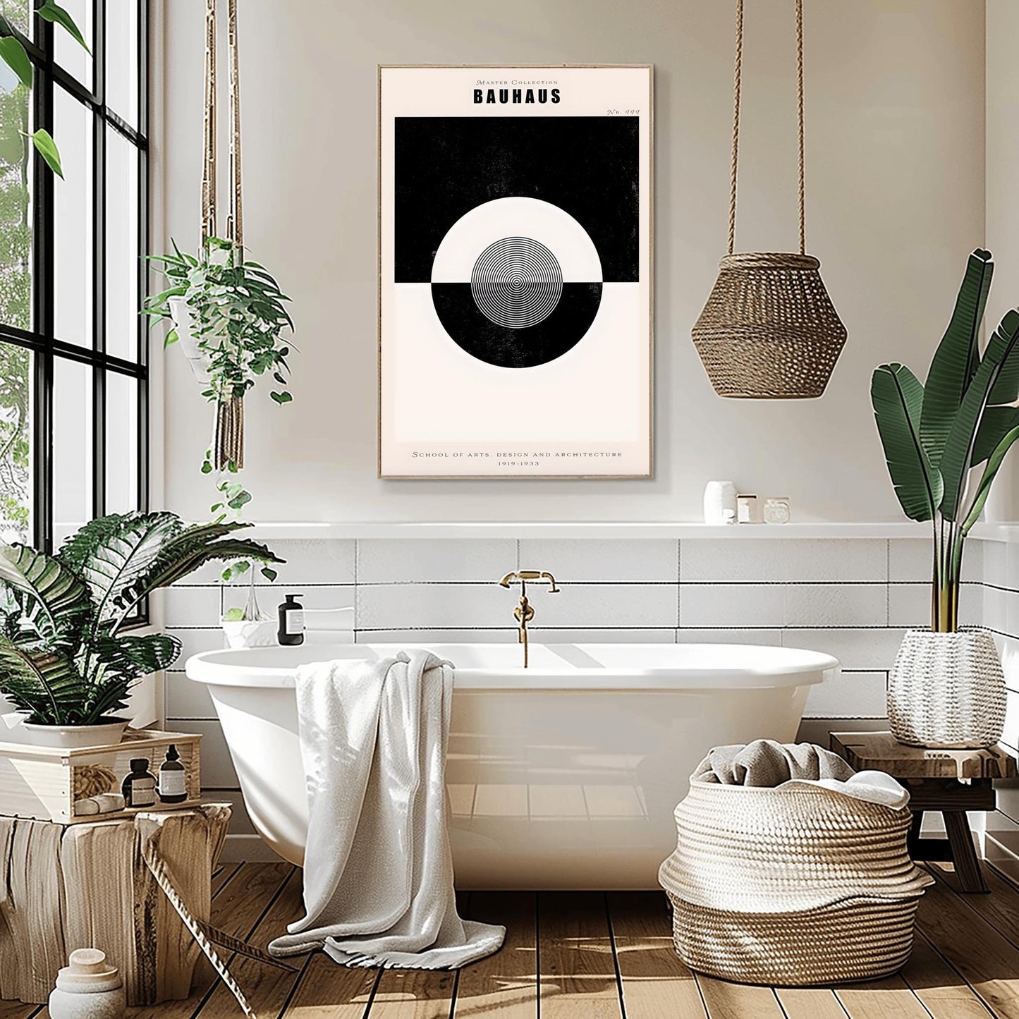 Minimalist Bauhaus Poster | Black & White Geometric Art | Mid Century Modern Wall Decor | Abstract Circle Print | School of Arts Design