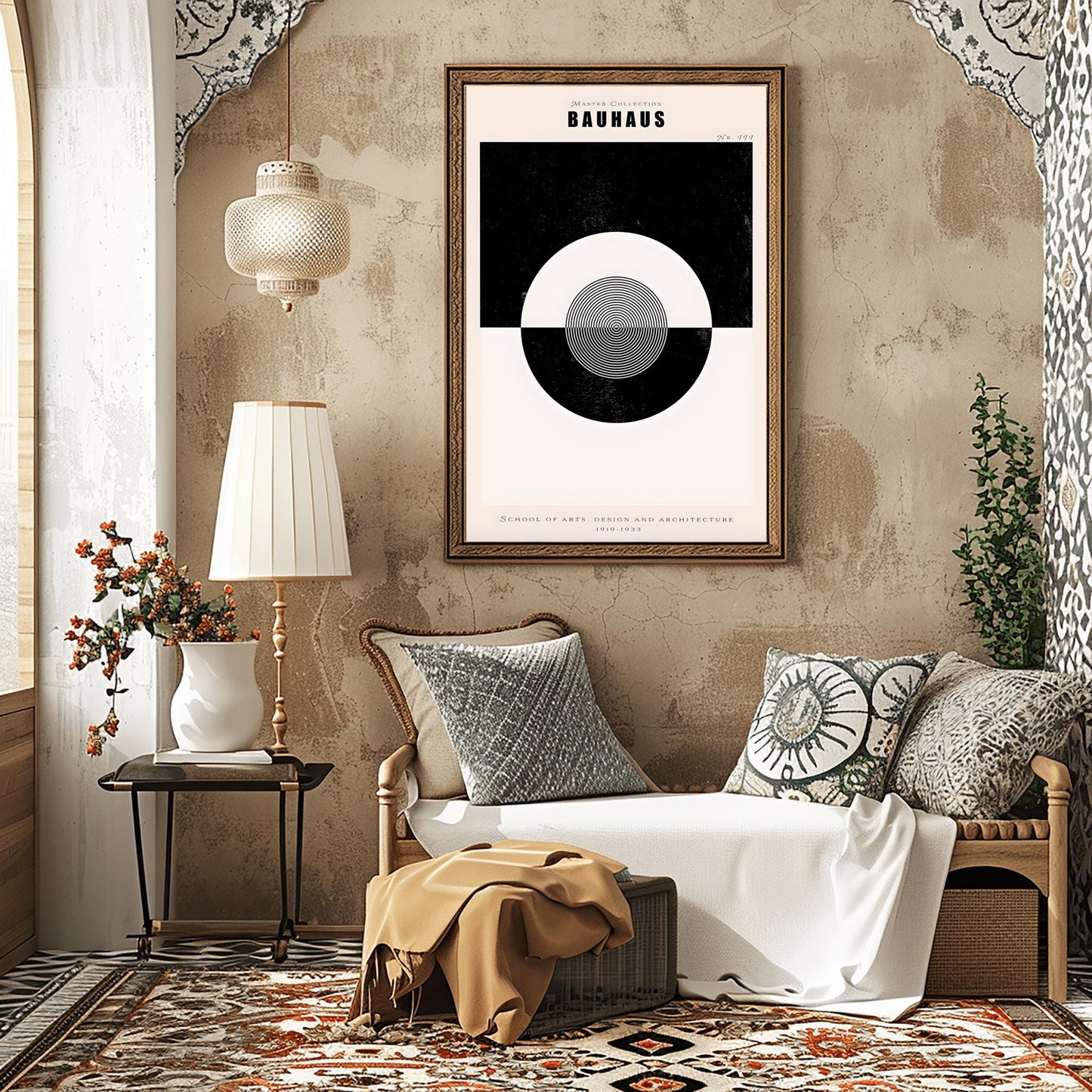 Minimalist Bauhaus Poster | Black & White Geometric Art | Mid Century Modern Wall Decor | Abstract Circle Print | School of Arts Design