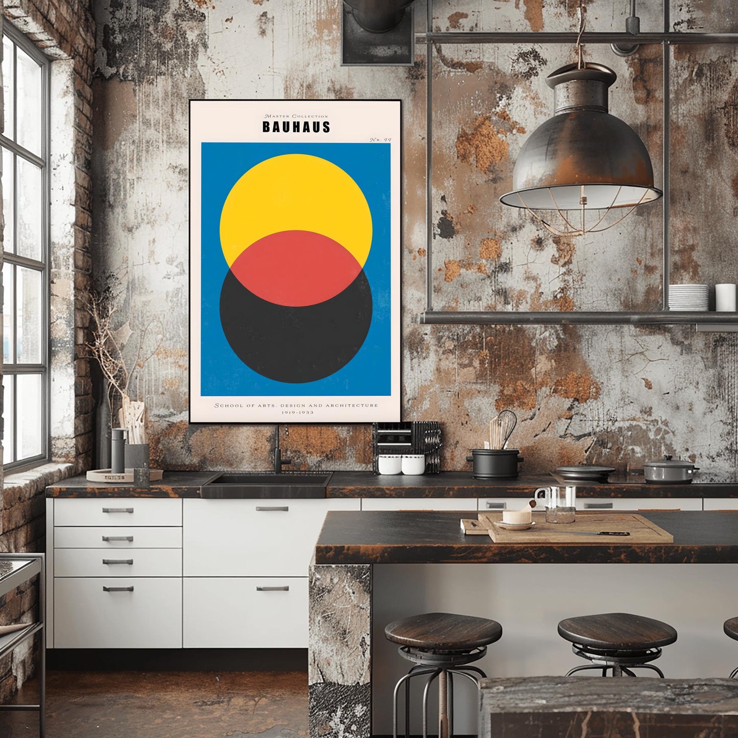 Colorful Bauhaus Poster | Overlapping Circles Art Print | Mid Century Modern Wall Art | Abstract Geometric Design | School of Arts Decor
