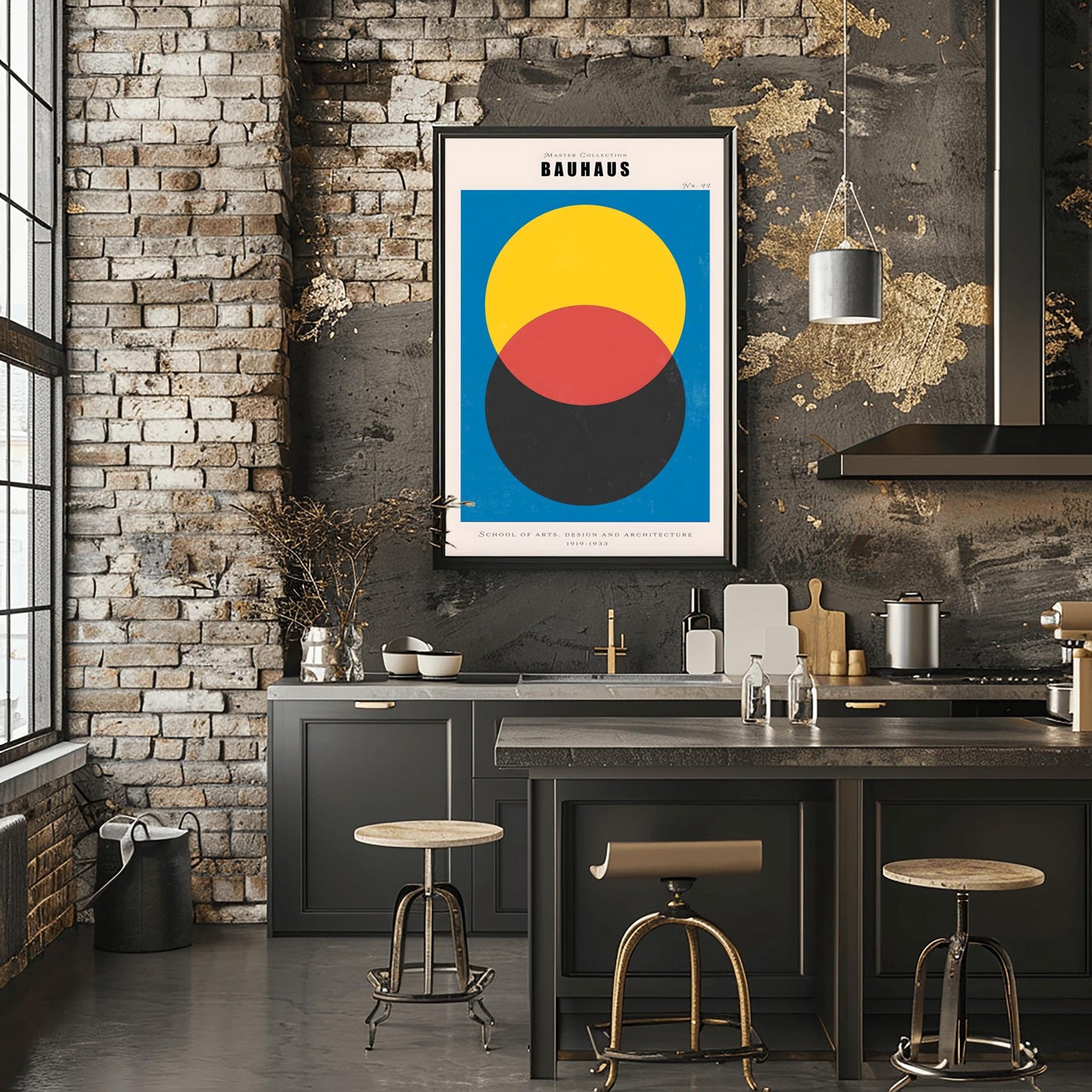 Colorful Bauhaus Poster | Overlapping Circles Art Print | Mid Century Modern Wall Art | Abstract Geometric Design | School of Arts Decor
