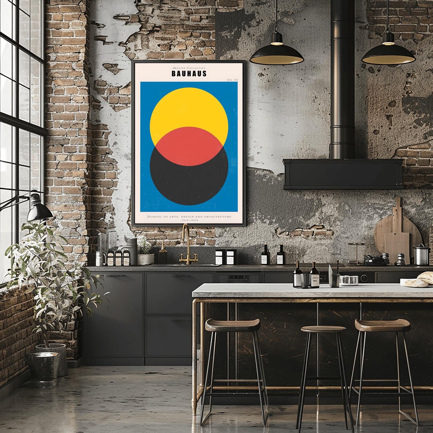 Colorful Bauhaus Poster | Overlapping Circles Art Print | Mid Century Modern Wall Art | Abstract Geometric Design | School of Arts Decor