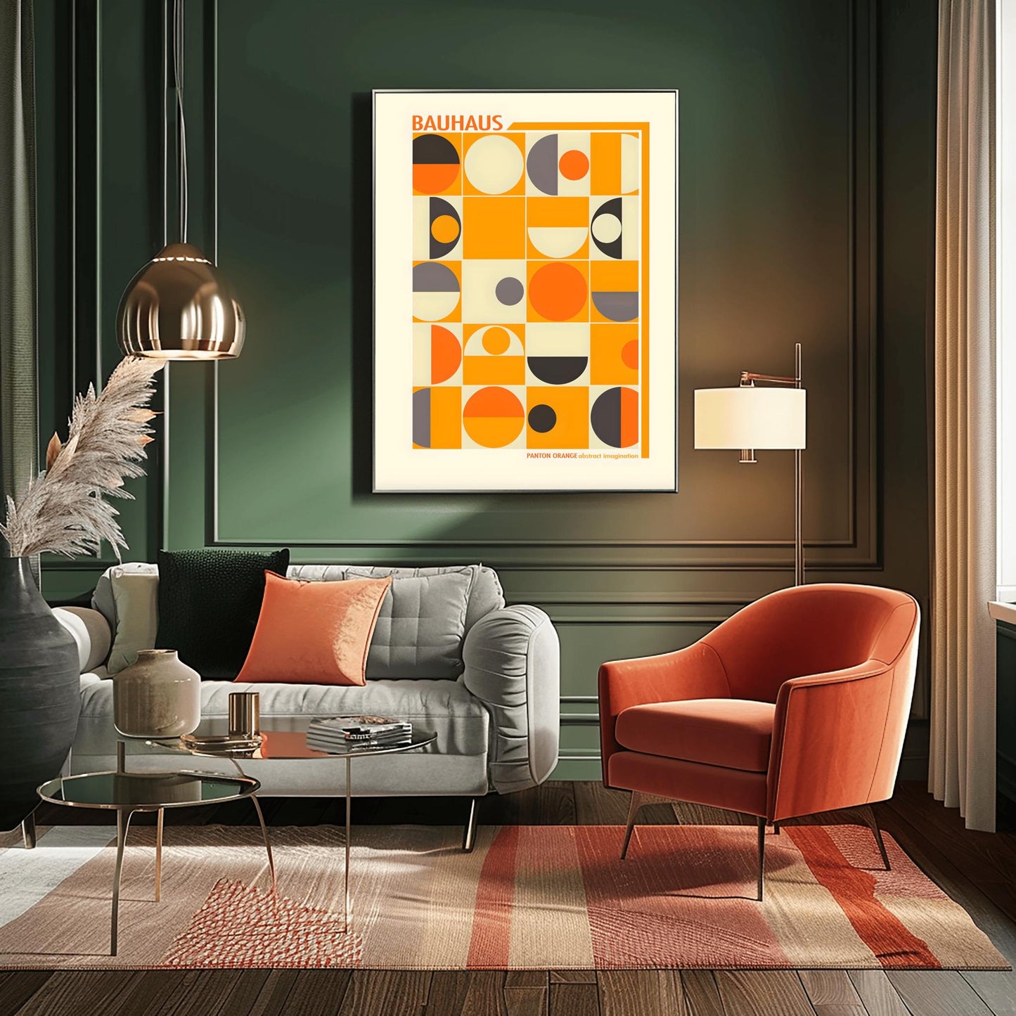 Orange Bauhaus Poster | Geometric Abstract Art Print | Mid Century Grid Wall Art | Modernist Design | Abstract Imagination Typography