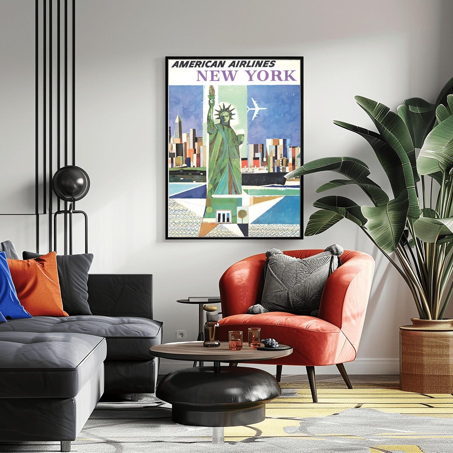 Vintage American Airlines NYC Poster | Abstract Statue of Liberty Print | New York City Wall Art | Aviation Travel | Mid-Century Airline Art