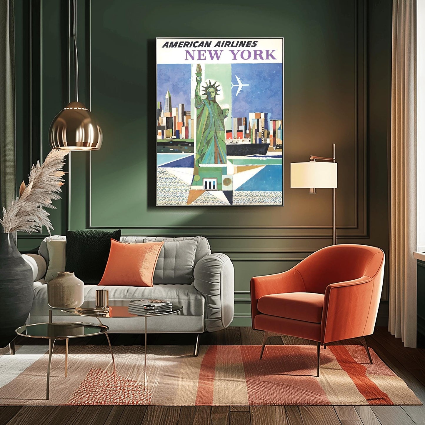 Vintage American Airlines NYC Poster | Abstract Statue of Liberty Print | New York City Wall Art | Aviation Travel | Mid-Century Airline Art