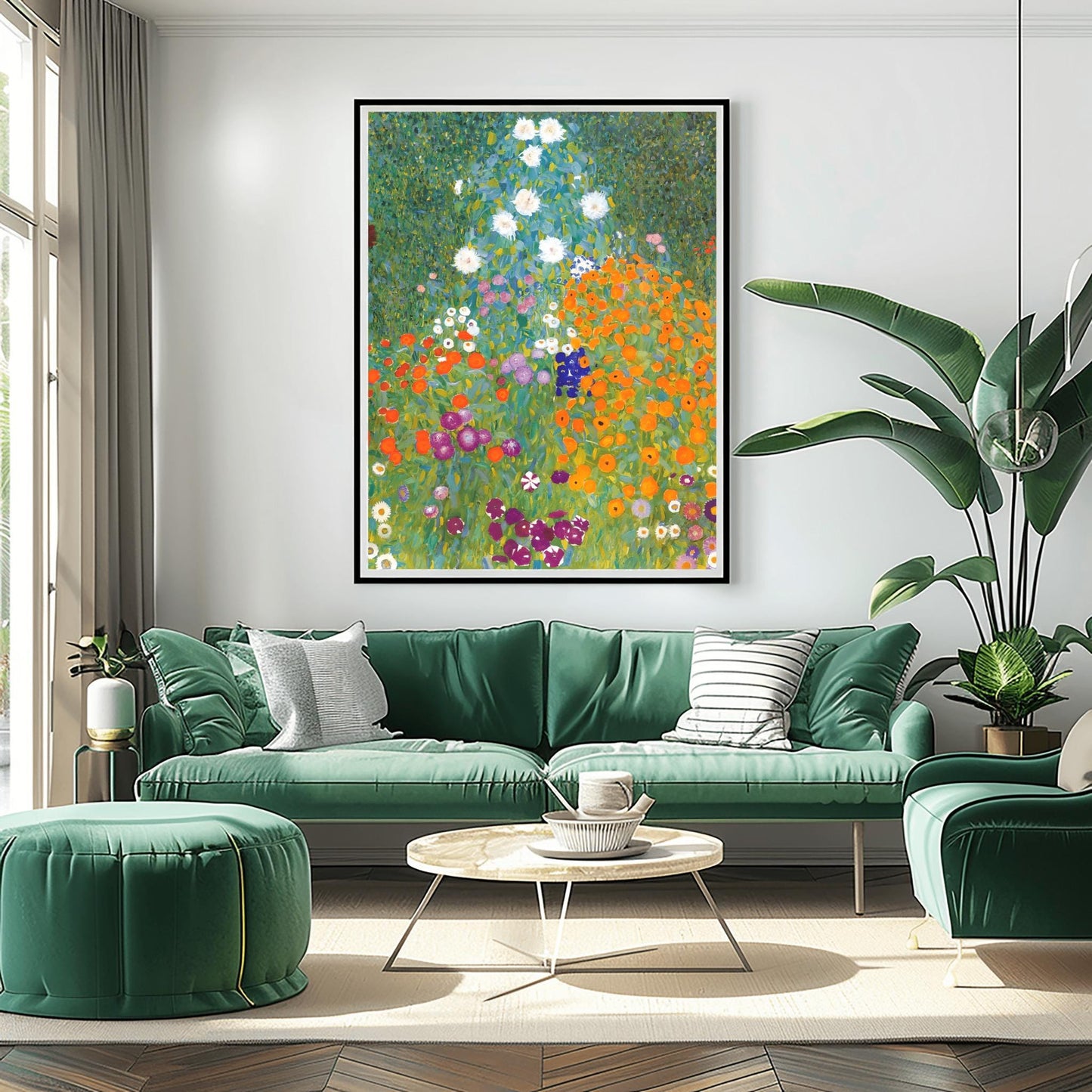 Gustav Klimt Inspired Garden Print | Vibrant Floral Impressionist Art | Lush Flower Field Wall Decor | Boho Home Decor Gift | Fine Art Print