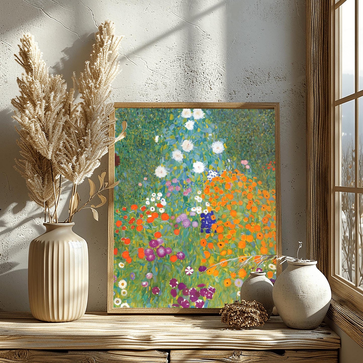 Gustav Klimt Inspired Garden Print | Vibrant Floral Impressionist Art | Lush Flower Field Wall Decor | Boho Home Decor Gift | Fine Art Print