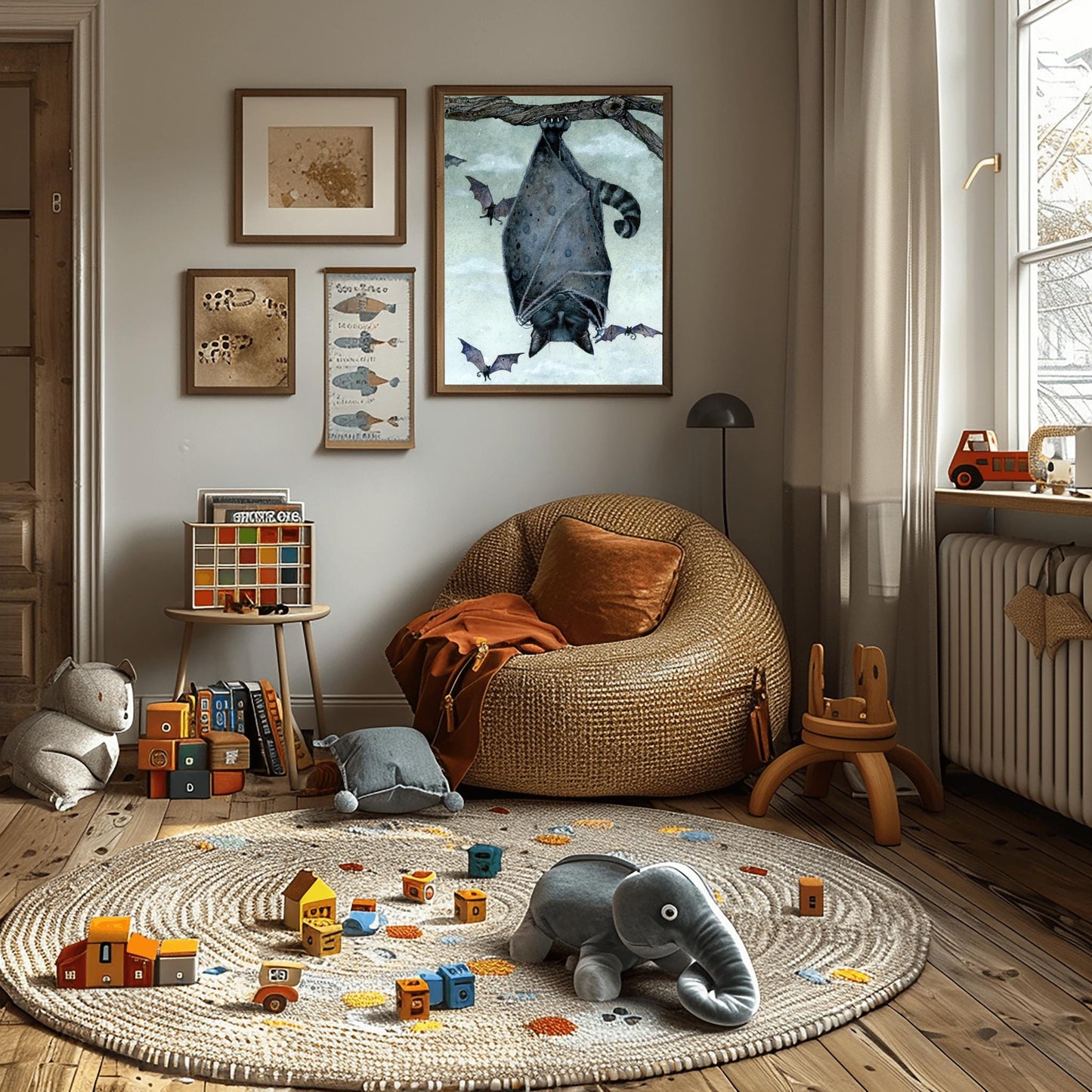 Black Bat Cat Art Print | Gothic Halloween Decor | Whimsical Spooky Animal | Flying Feline Poster Unique Fantasy Creature Gift Dark Academia