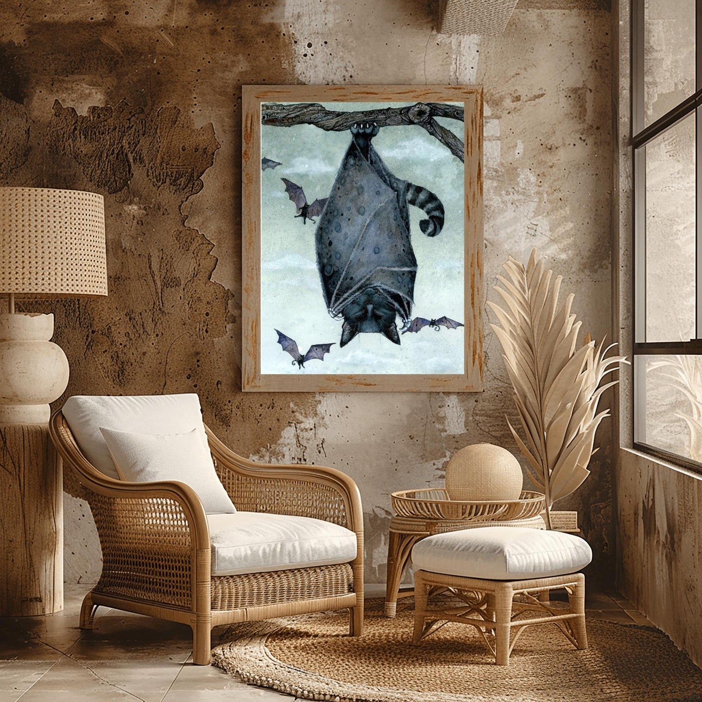 Black Bat Cat Art Print | Gothic Halloween Decor | Whimsical Spooky Animal | Flying Feline Poster Unique Fantasy Creature Gift Dark Academia