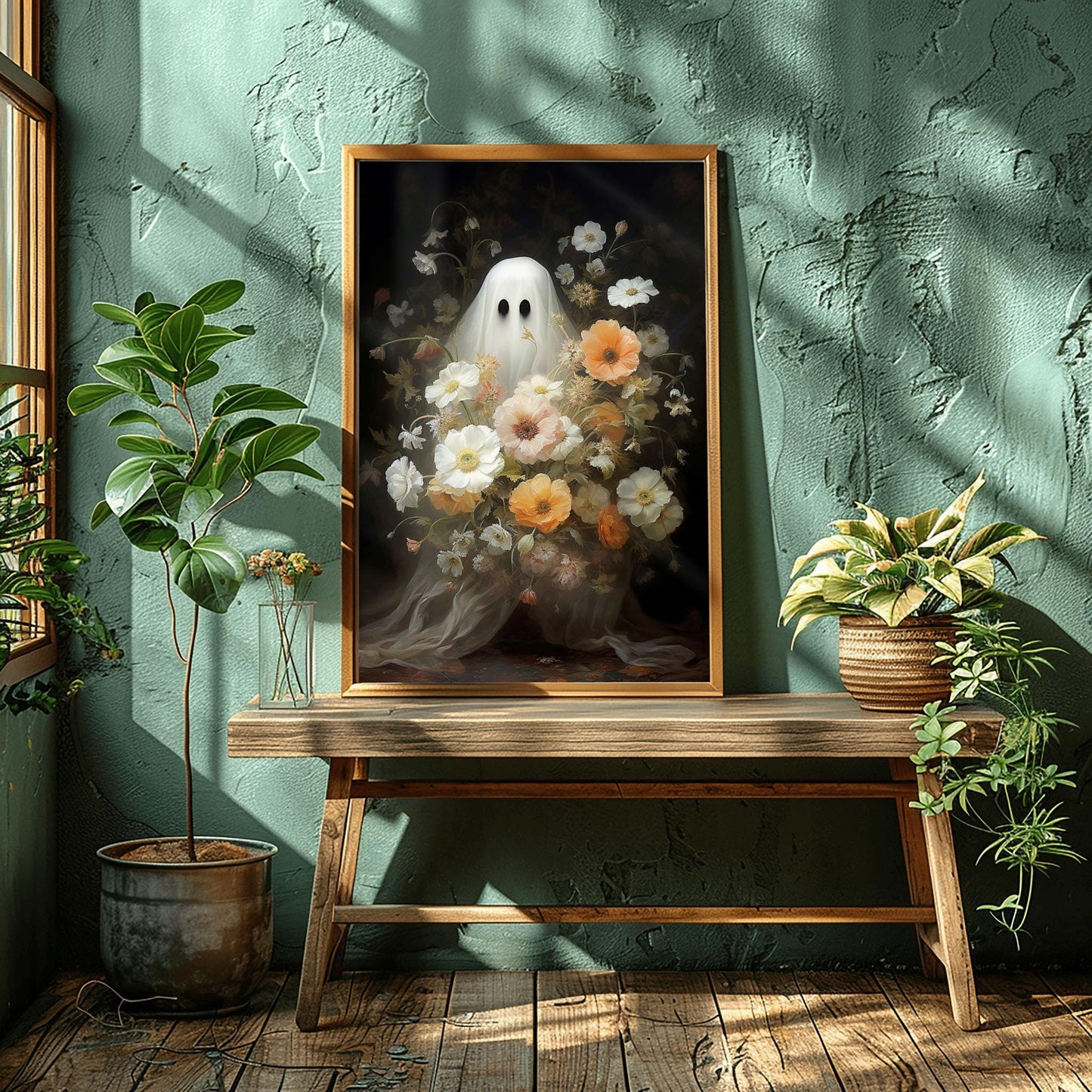 Whimsical Ghost Floral Print | Haunted Bouquet Art | Halloween Garden Decor | Spooky Cute Poster | Unique Ghostly Bloom | Enchanted Eerie