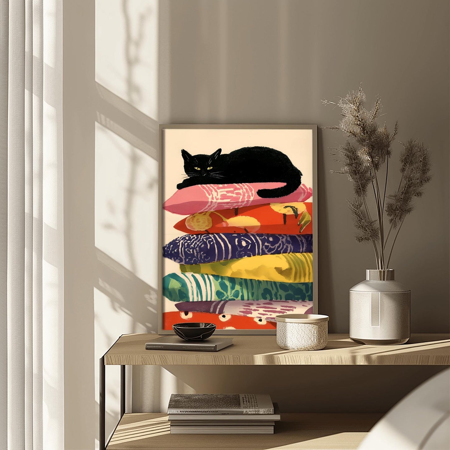 Matisse Art Print Funny Black Cat, Retro Funky Wall Decor, Colorful Mid Century Modern Cat Poster