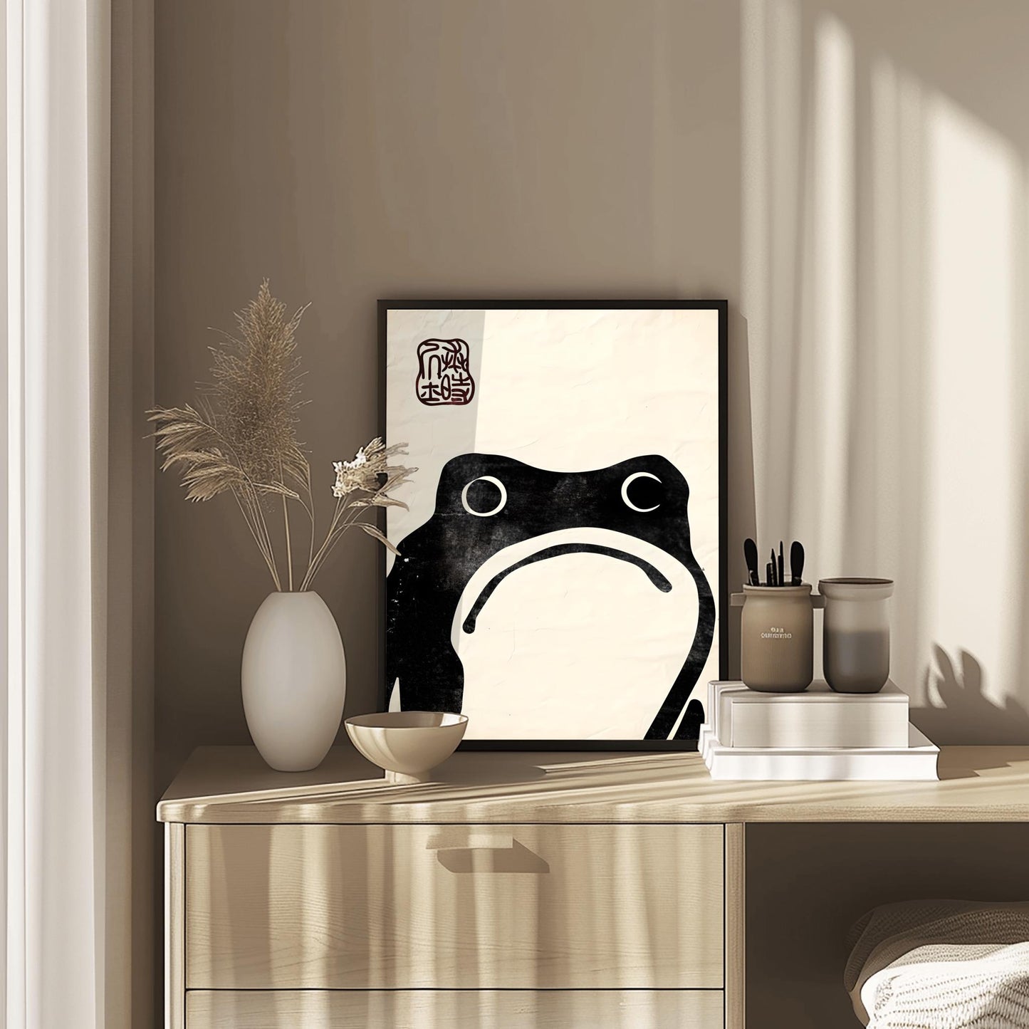 Matsumoto Hoji Zen Frog Print | Minimalist Japanese Sumi-e Art | Black Ink Frog Poster | Meditative Decor | Traditional Asian Wall Art