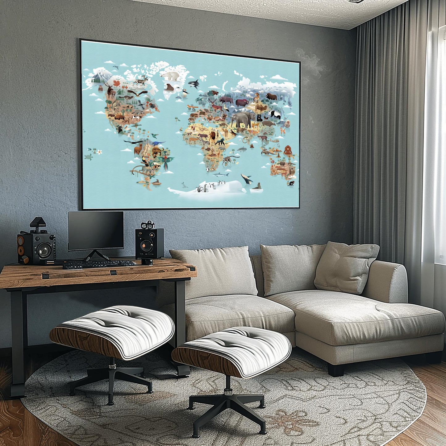 Kids World Map Animals Poster | Educational Nursery Wall Art | Illustrated Continent Print | Children's Room Decor | Learning Playroom Art